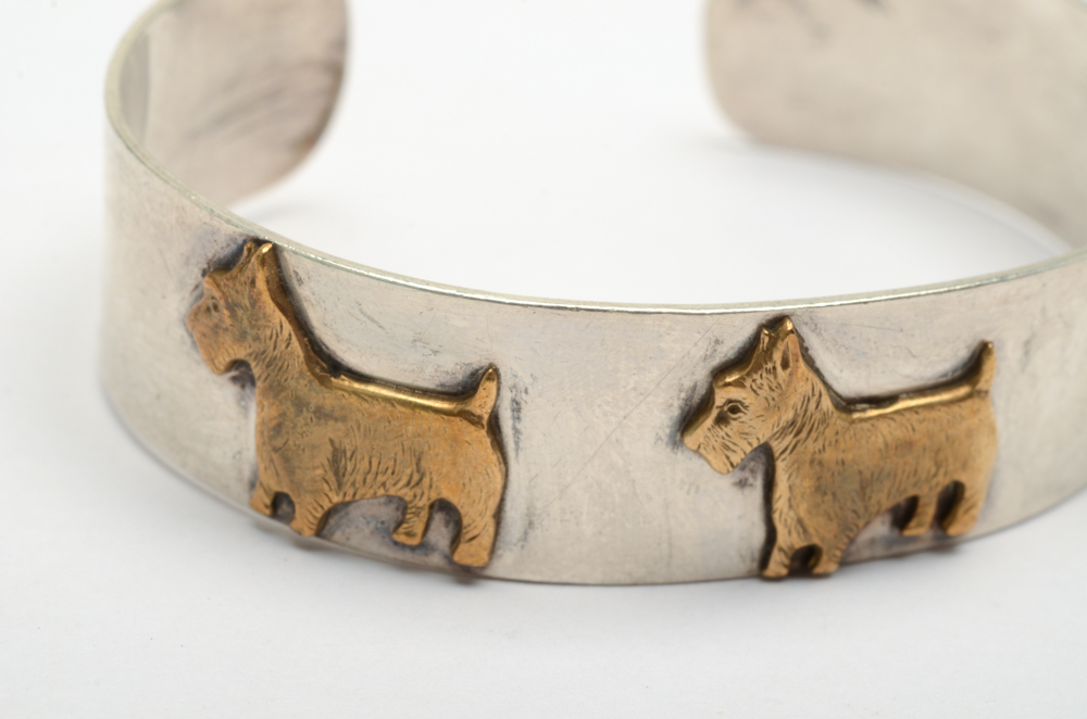 Vintage Courtney Designs Sterling Silver Brass Terrier Cuff Bracelet