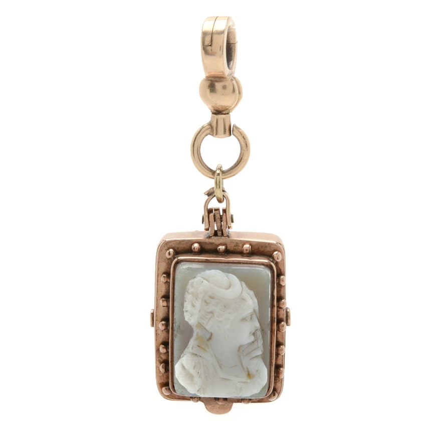 Victorian 10K Yellow Gold and Agate Cameo Pendant