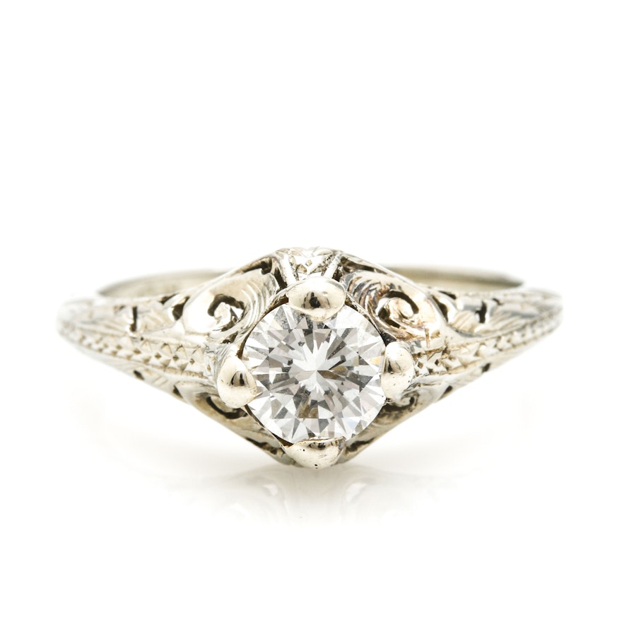 18K White Gold Diamond Solitaire Ring