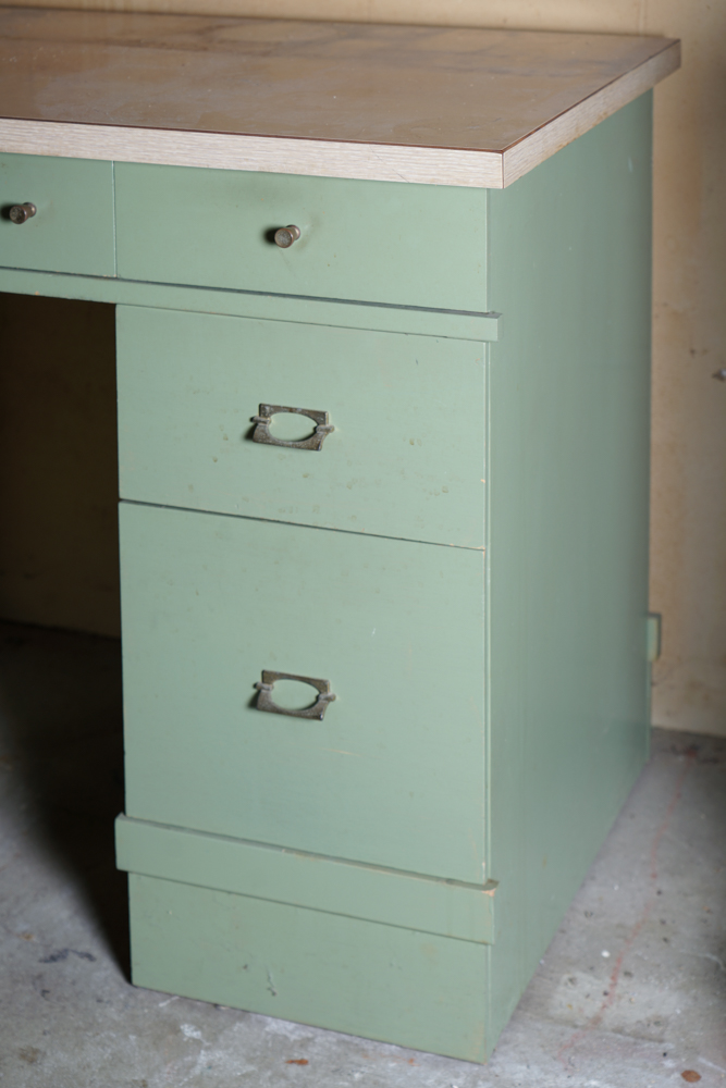 Mid Century Modern "Distinctive Furniture" Green Desk & Chair by Stanley