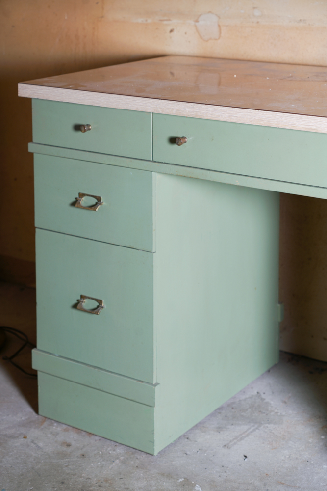 Mid Century Modern "Distinctive Furniture" Green Desk & Chair by Stanley