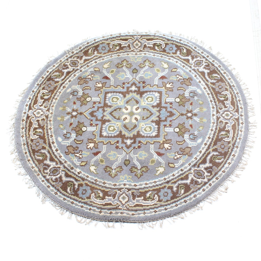 Hand-Knotted Indo-Persian "Heriz" Round Wool Area Rug