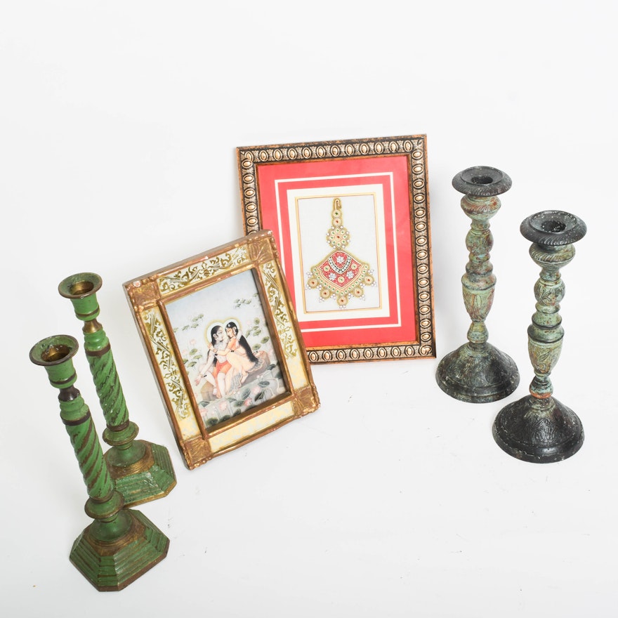 Assortment of Vintage and Contemporary Indian Decor