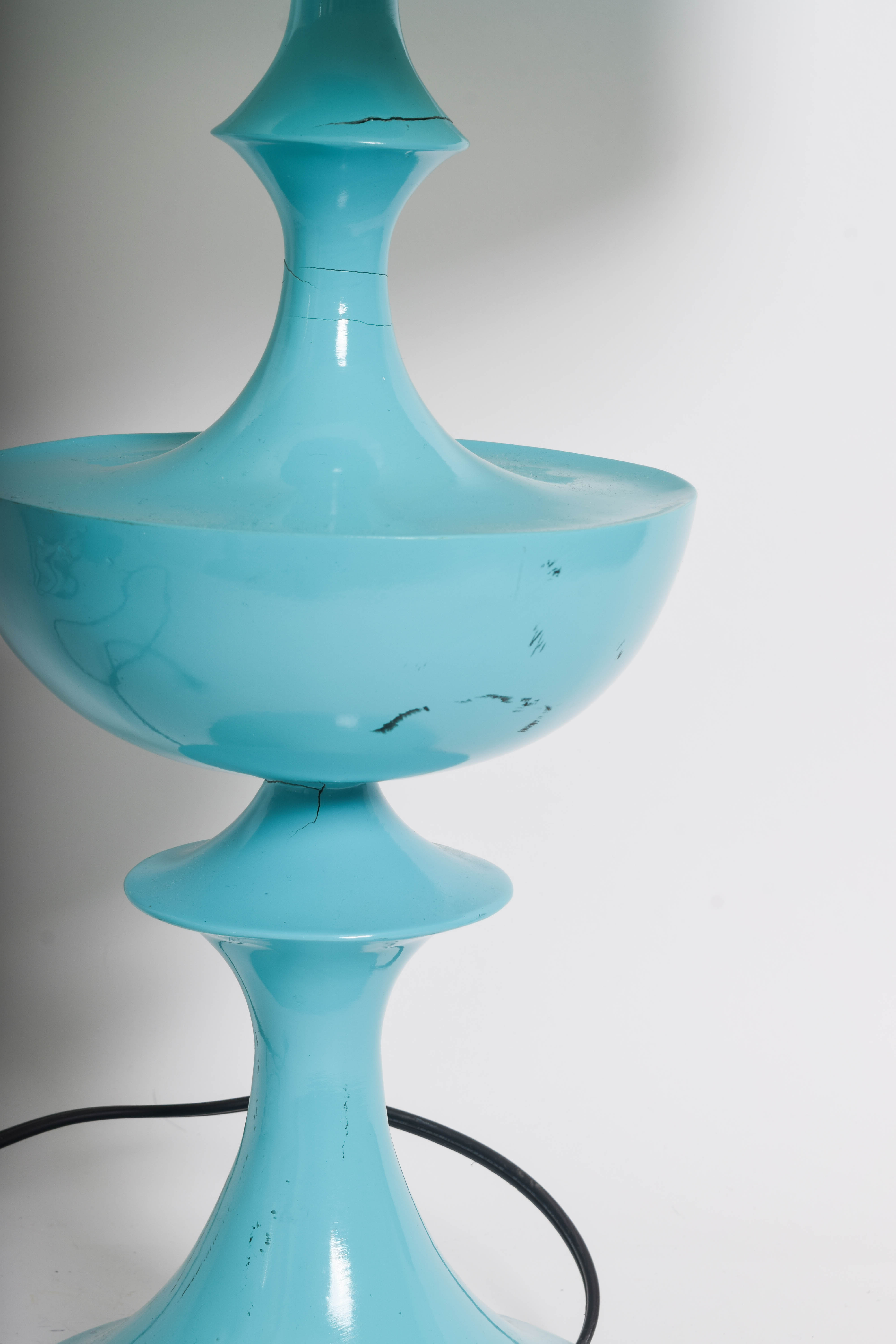 Pair of Robins Egg Blue Lacquered Table Lamps after Jonathan Adler