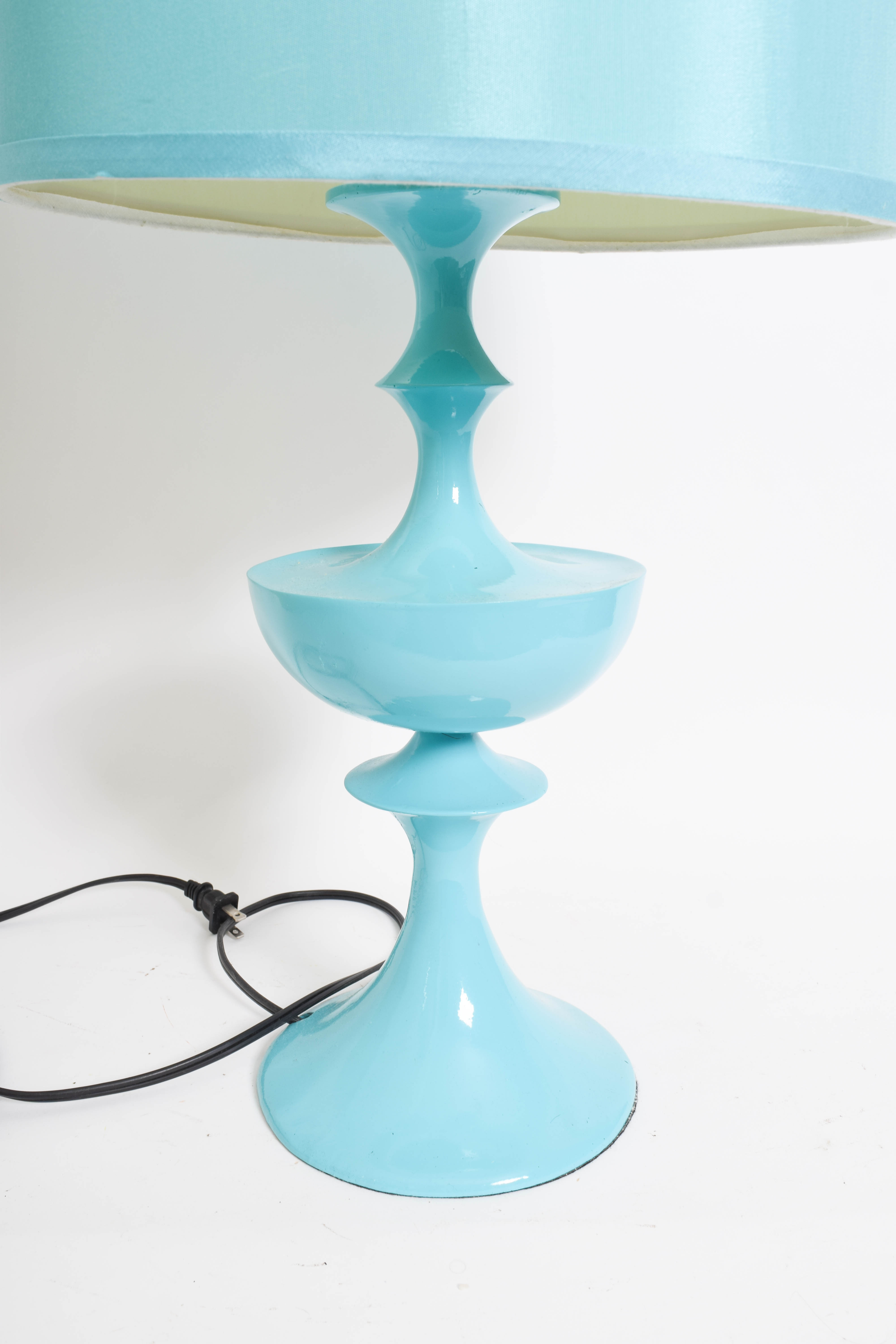 Pair of Robins Egg Blue Lacquered Table Lamps after Jonathan Adler