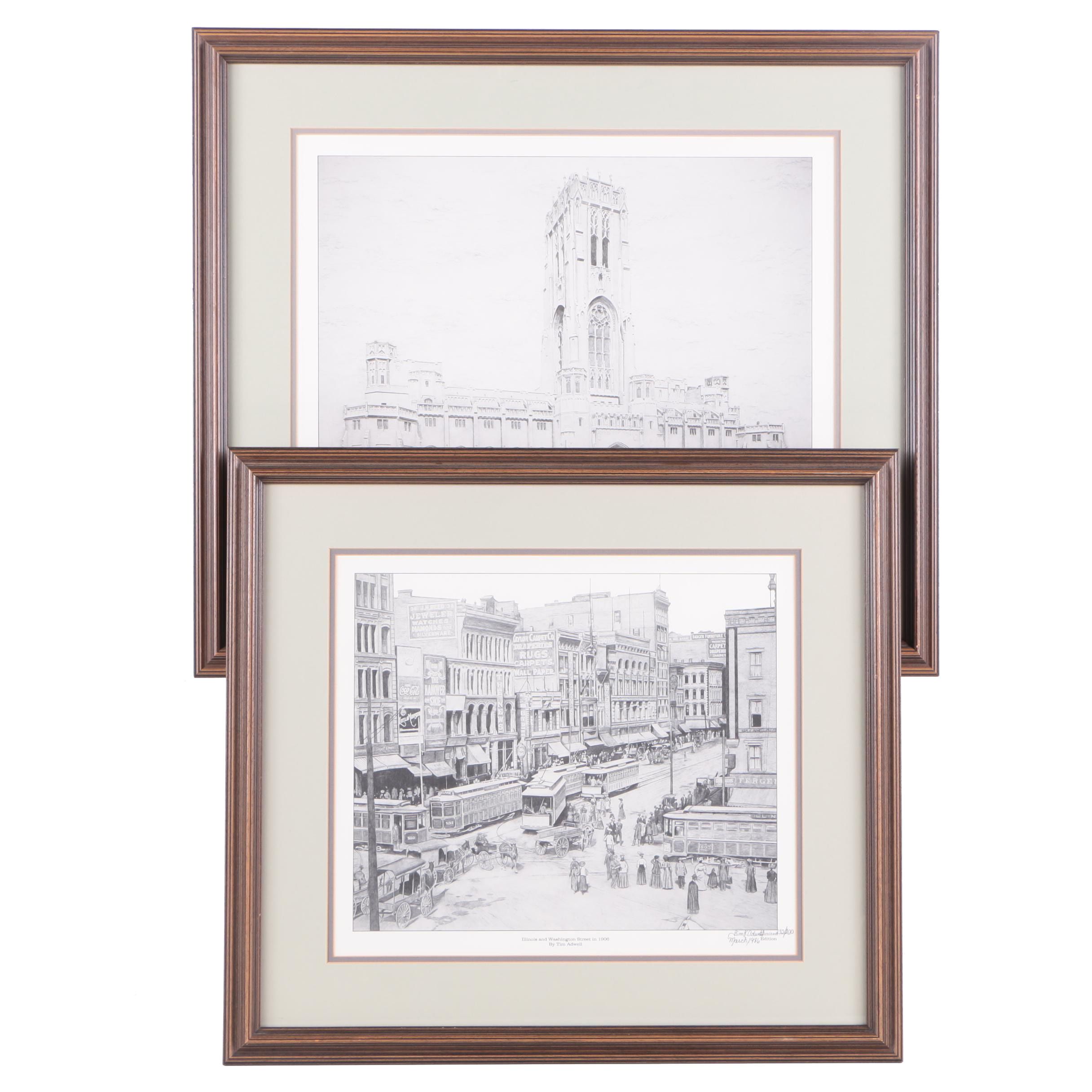 Tim K. Adwell Limited Edition Halftone Reproduction Prints of Street Scenes