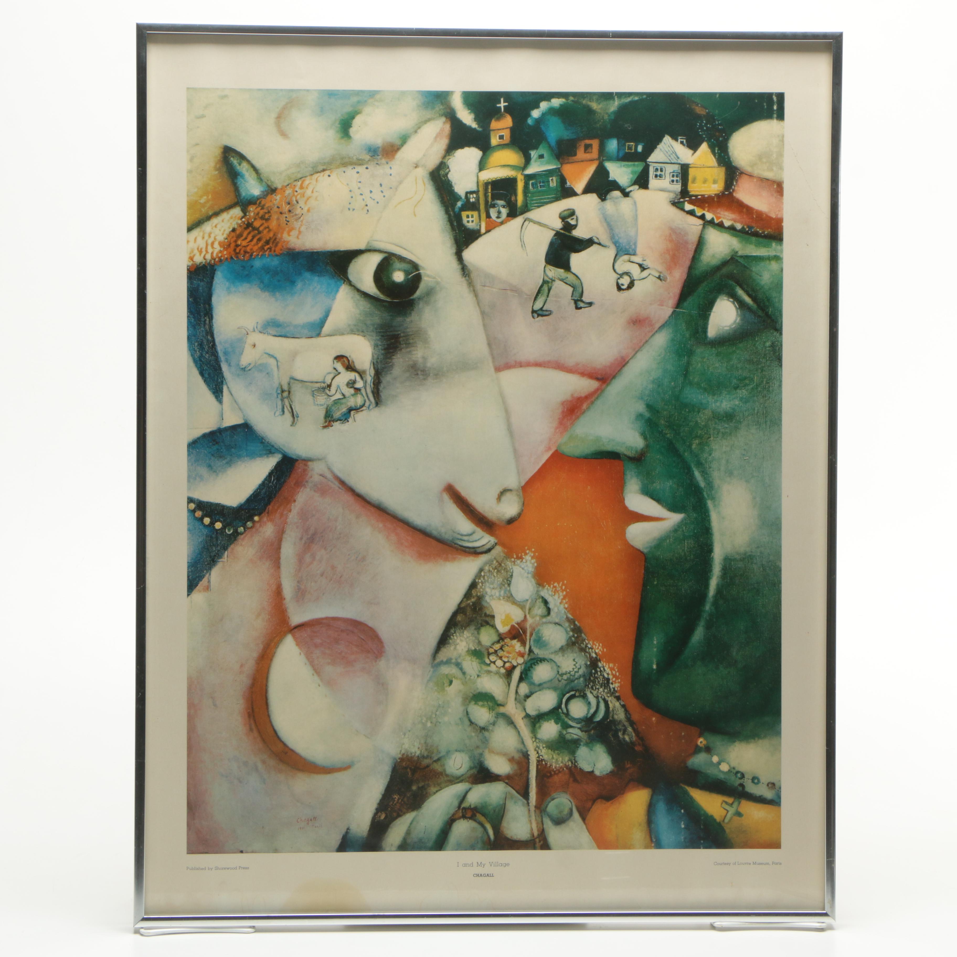 Offset Lithograph Print After Marc Chagall's Watercolor "I And My Village"