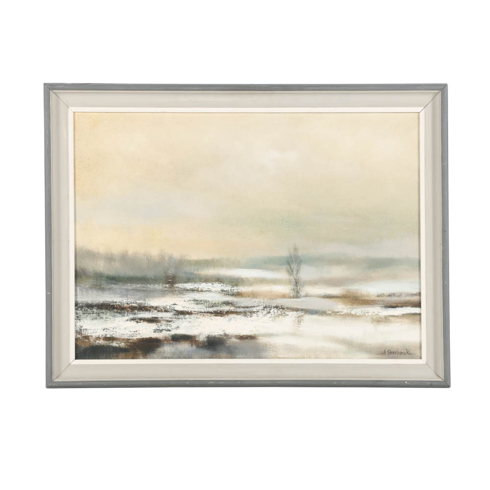 A. Skarzynski Oil Painting on Canvas Desolate Landscape