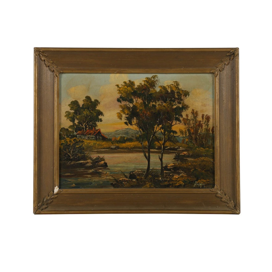H. Ludden Oil Painting on Canvas of Rural Landscape