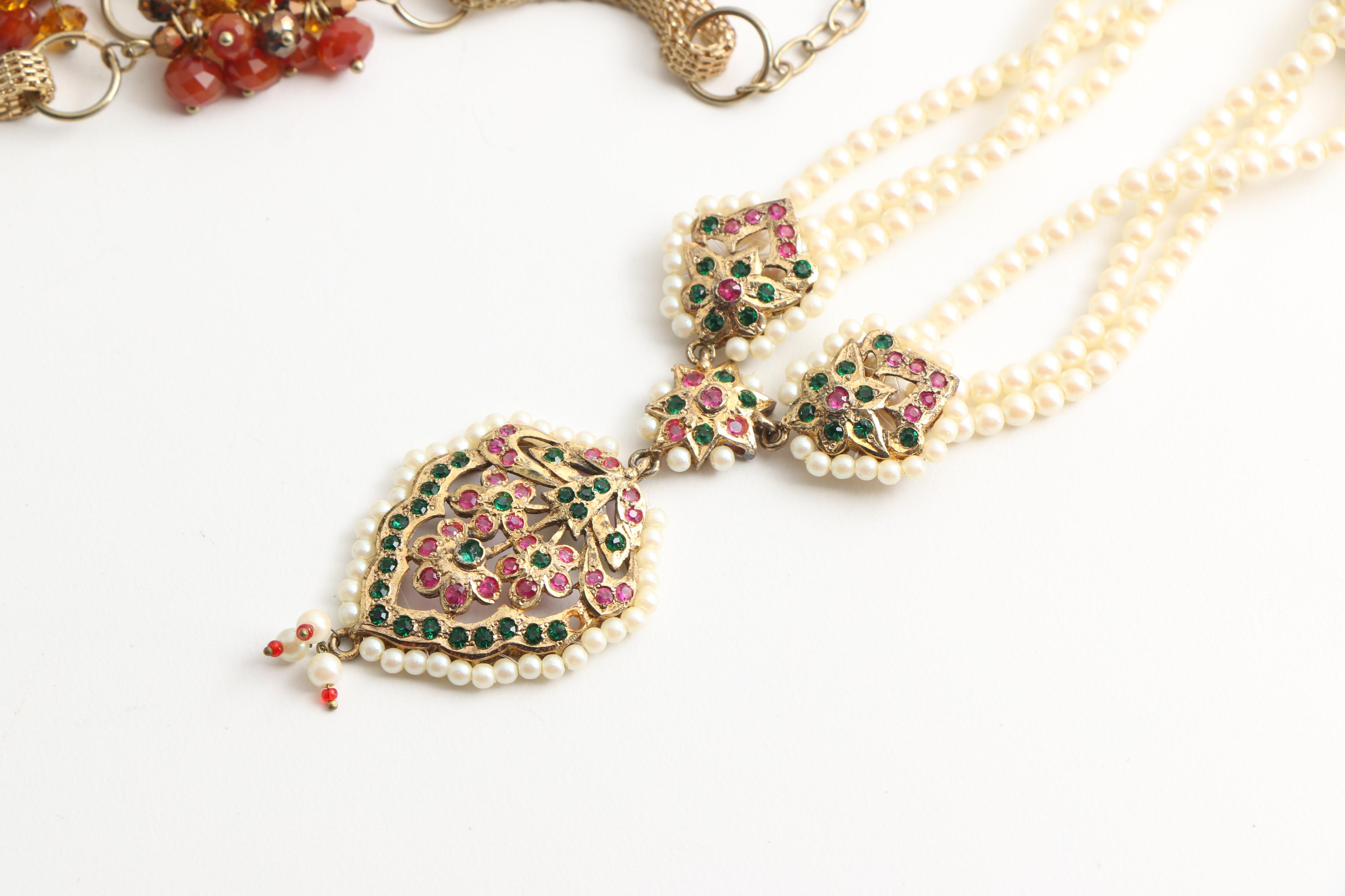 Gold Tone Jewelry Including Rhinestone Spider Brooch