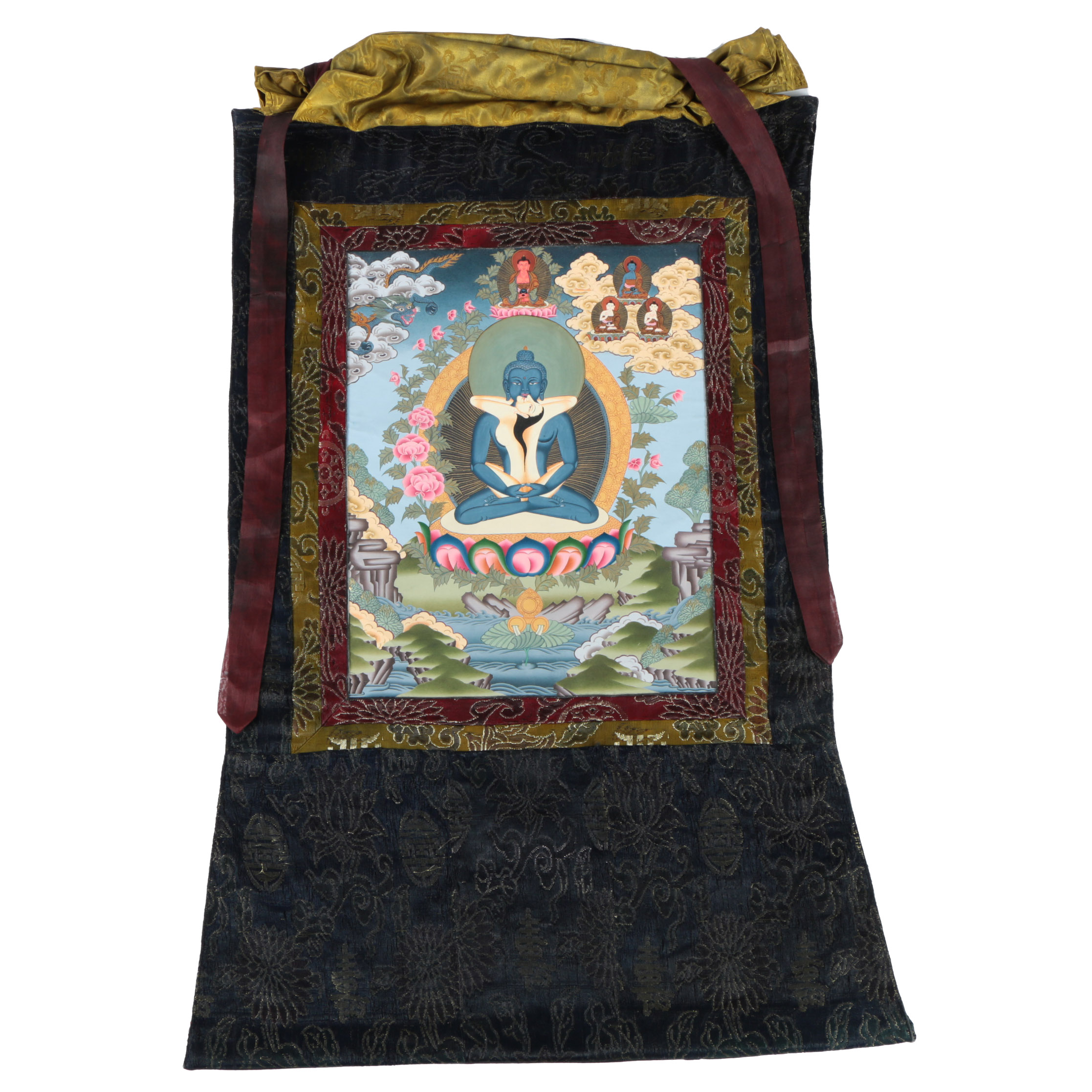 20th-Century Nepali Thangka Gouache Painting on Paper of Yab-Yum Scene