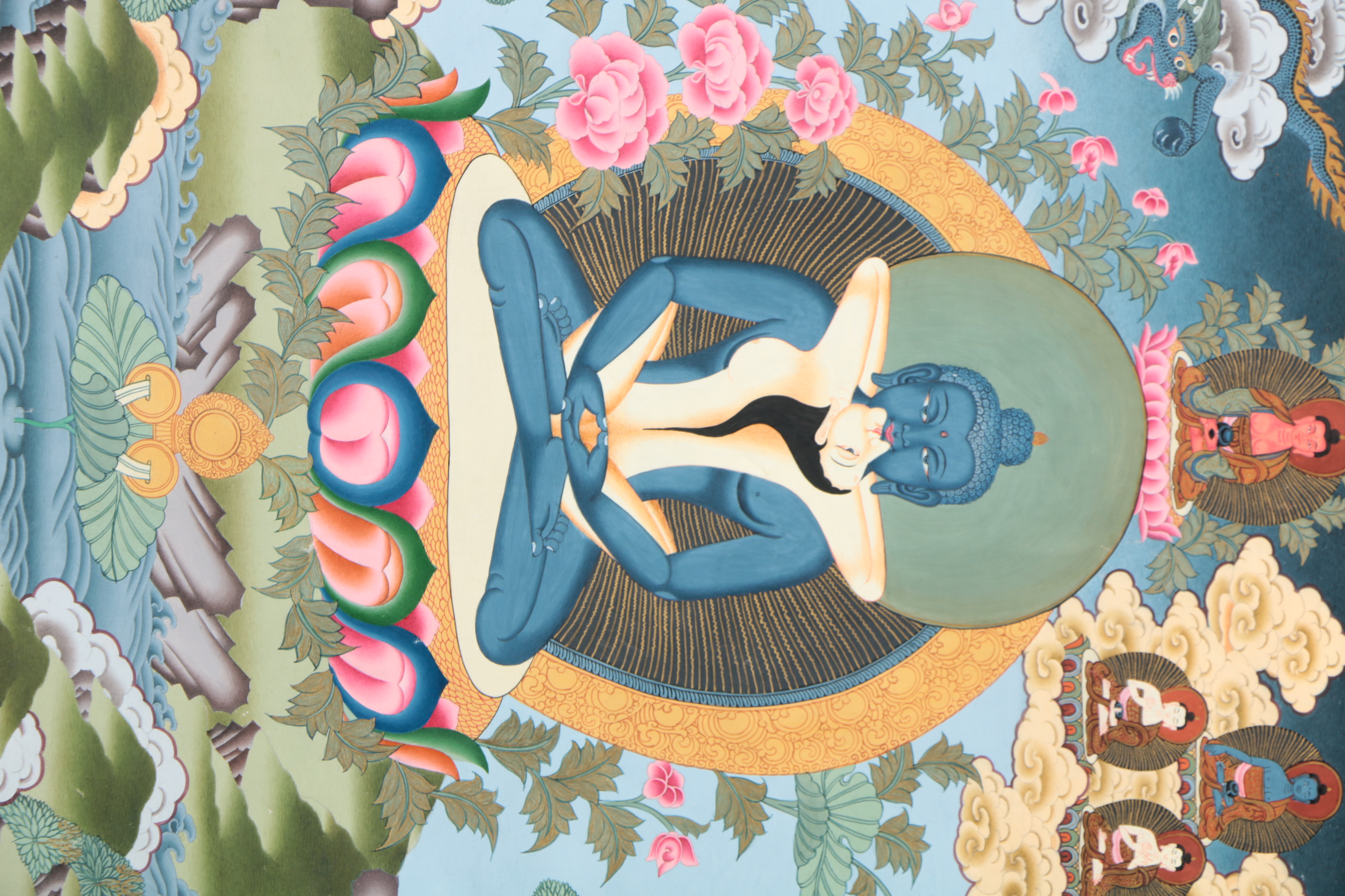 20th-Century Nepali Thangka Gouache Painting on Paper of Yab-Yum Scene