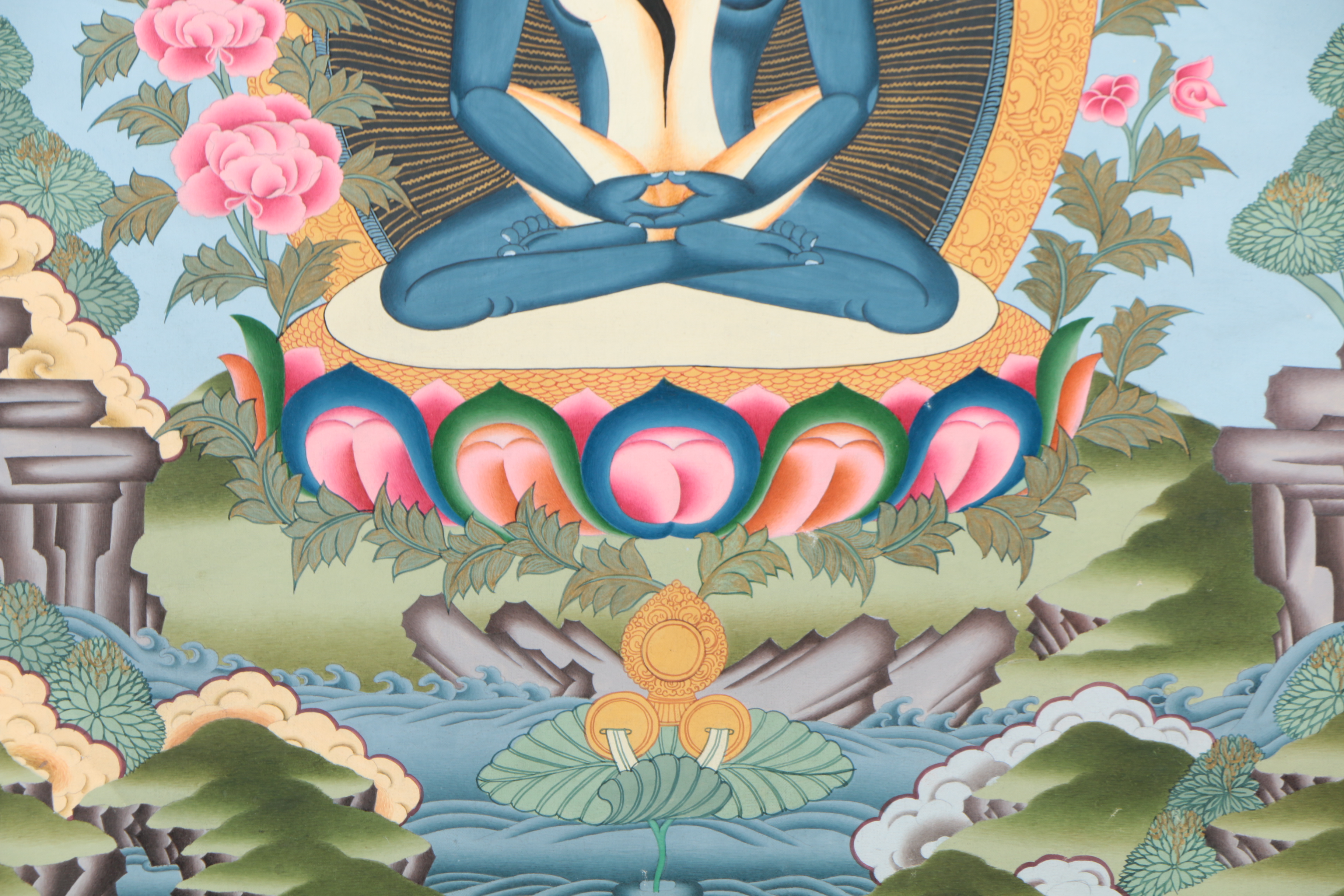 20th-Century Nepali Thangka Gouache Painting on Paper of Yab-Yum Scene