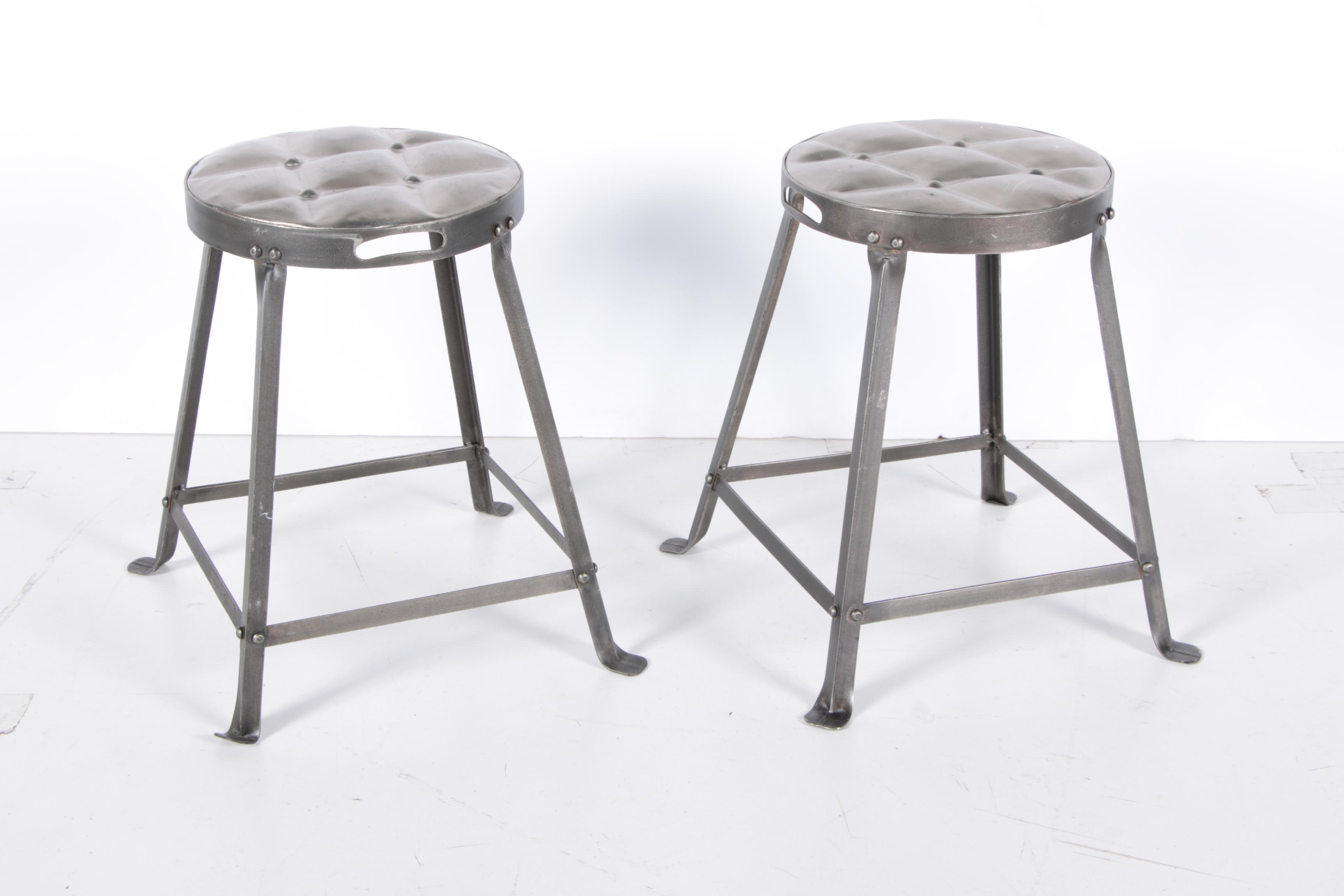 Pair of Elegant Modern Industrial Steel Stools