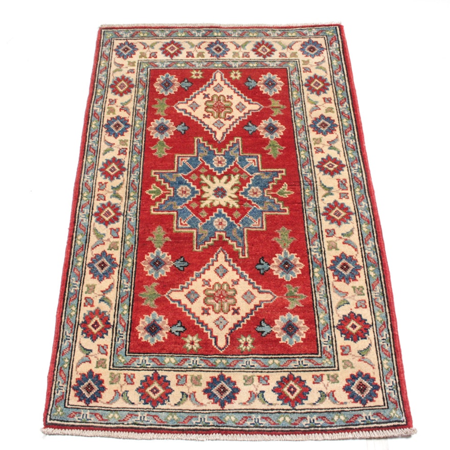 Hand-Knotted Afghani Caucasian Kazak Accent Rug