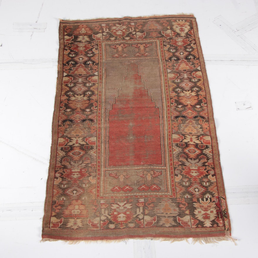 Antique Hand-Knotted and Woven Anatolian Prayer Rug