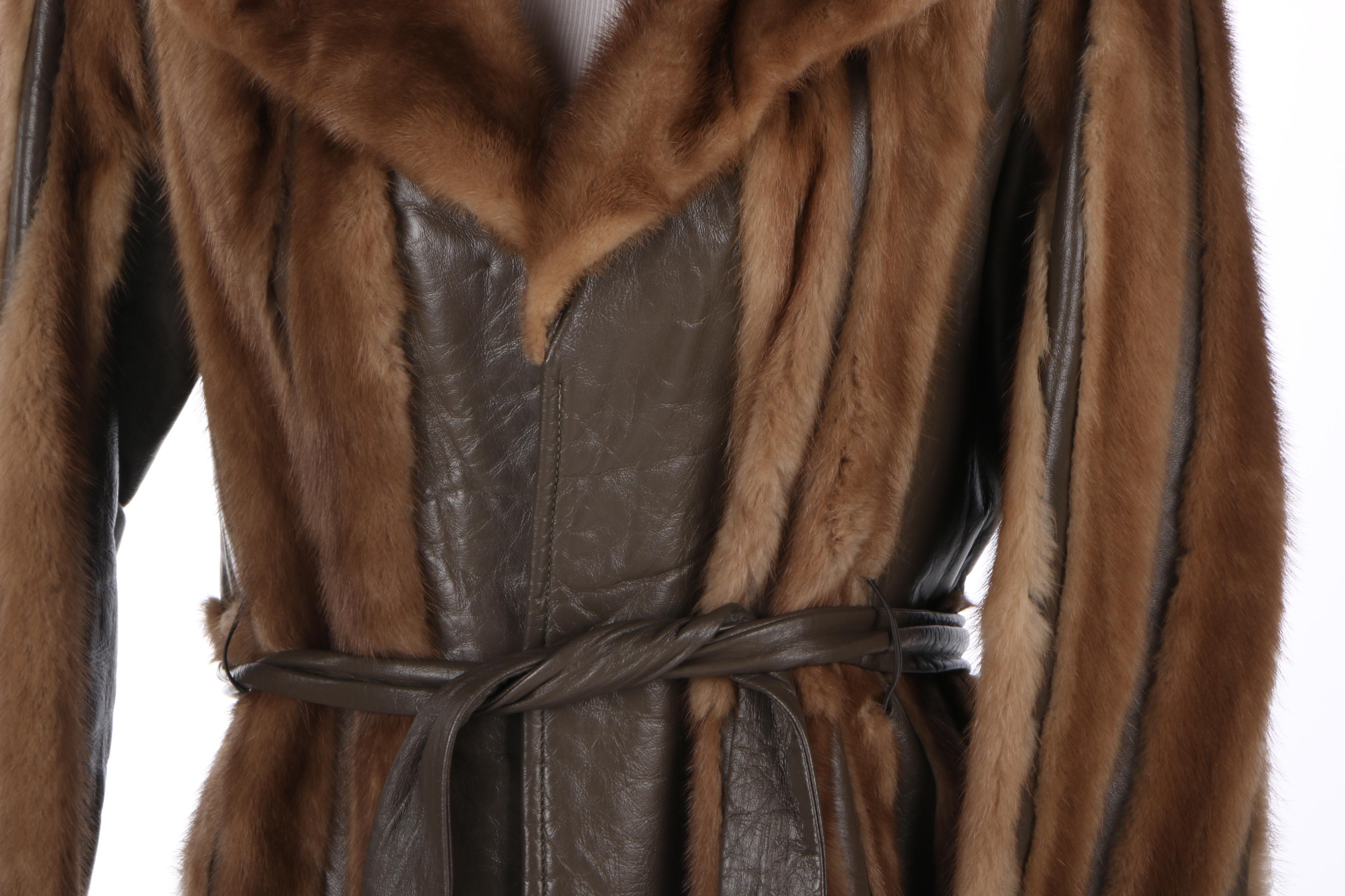 Women's Circa 1960s Mink and Leather Trench