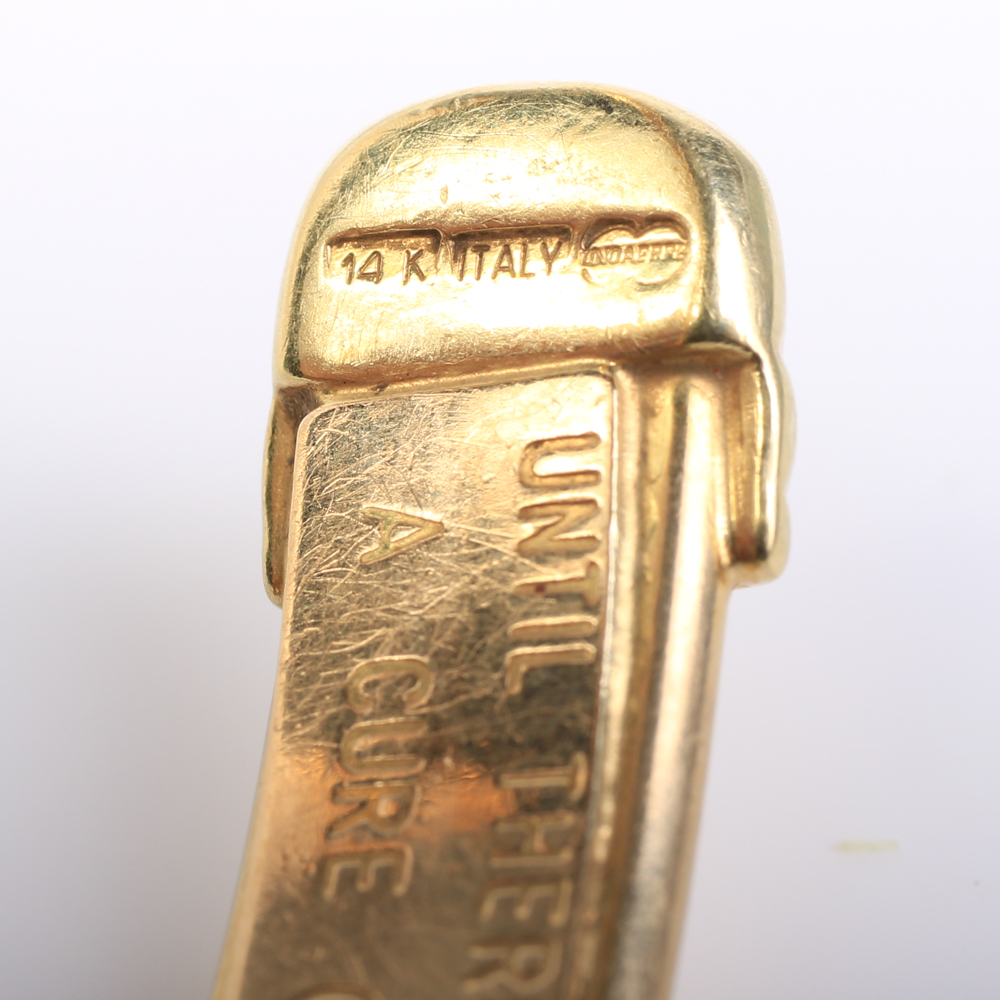 Italian Unoaerre 14K Yellow Gold "Until There's a Cure" Cuff Bracelet