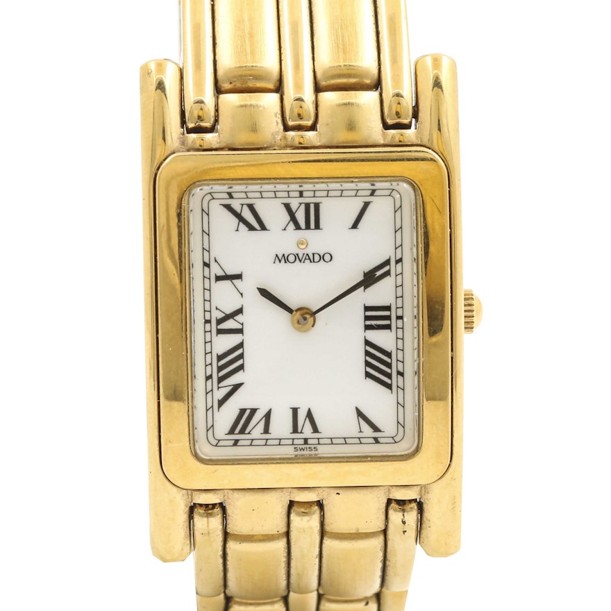 Movado Gold Tone Tank Style Wristwatch