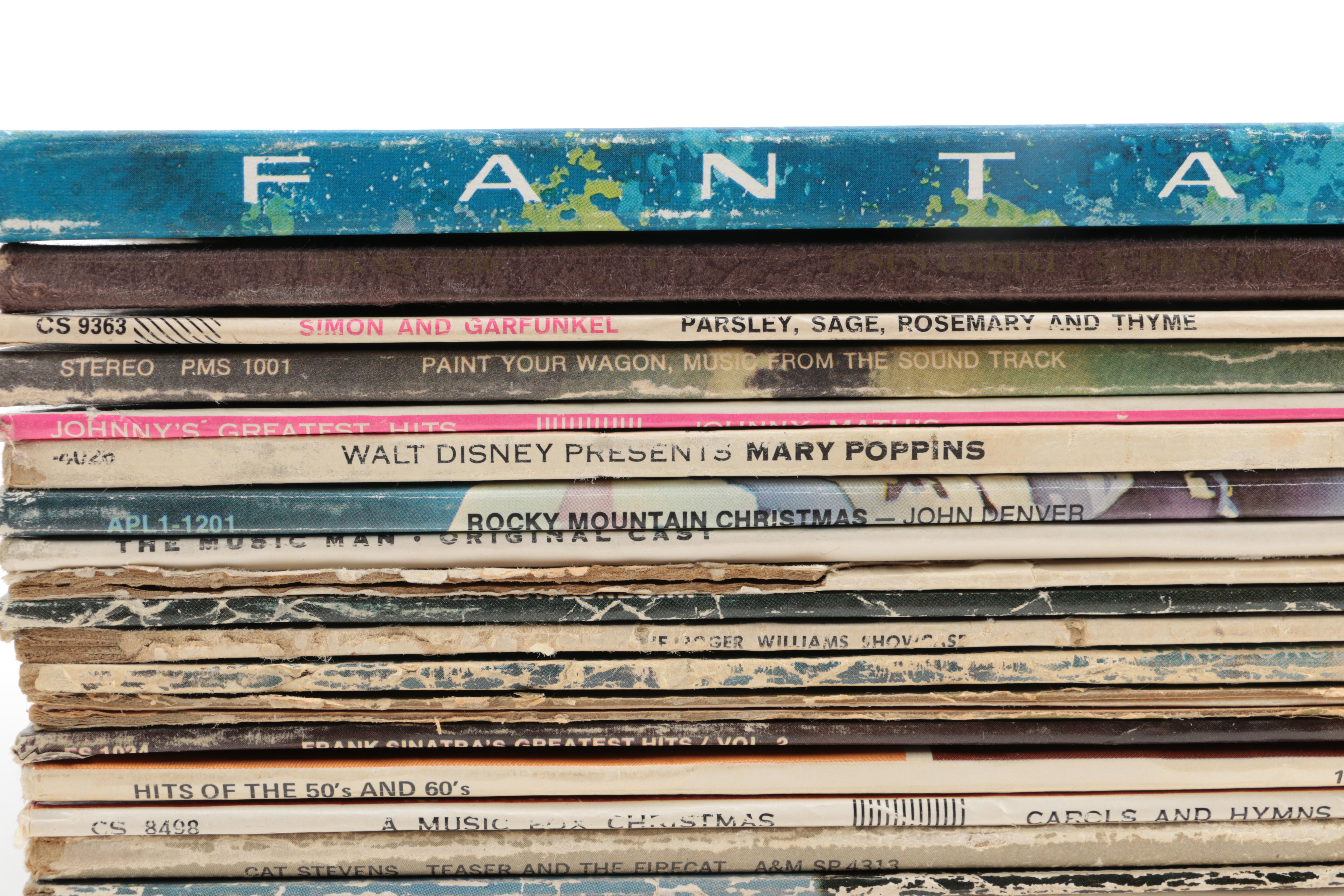 Crosley Record Player and Vintage Folk, Pop, and Soundtrack LPs