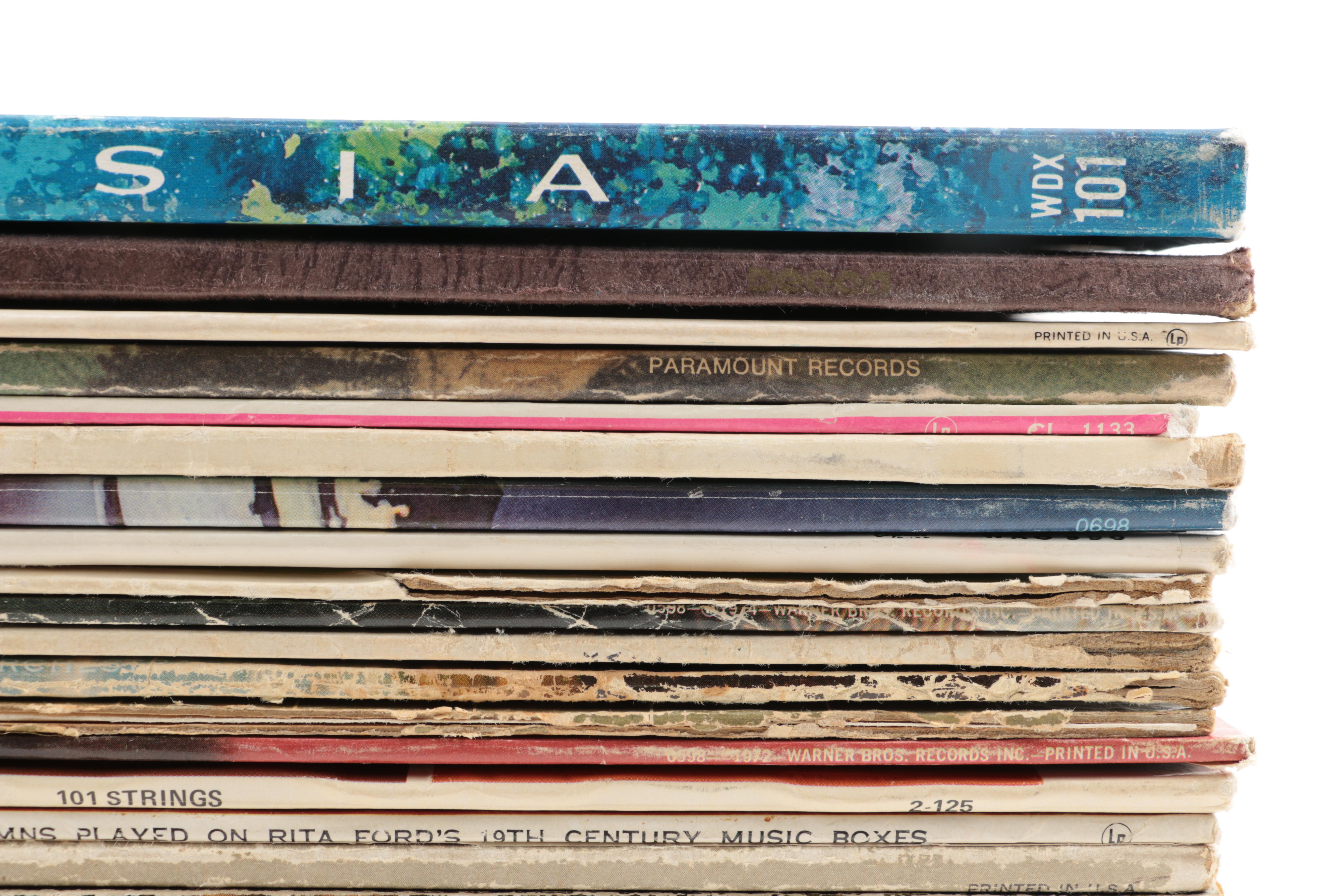 Crosley Record Player and Vintage Folk, Pop, and Soundtrack LPs