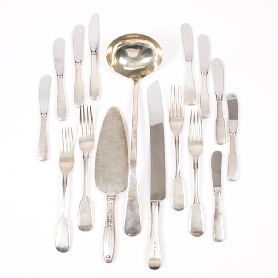 Assortment of Sterling Silver, Plated Silver and Russian 875 Silver Flatware