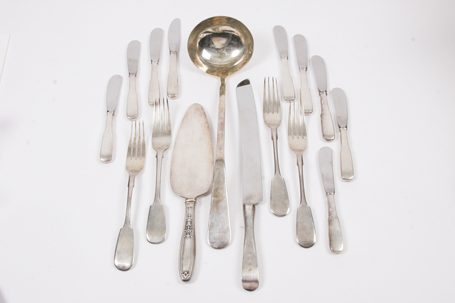 Assortment of Sterling Silver, Plated Silver and Russian 875 Silver Flatware
