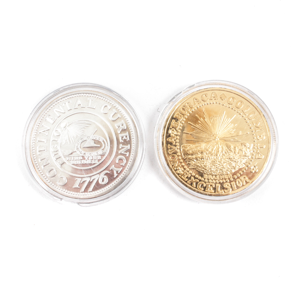 "1776 Continental Currency" and "1787 Brasher Douboon" .999 Silver Medals