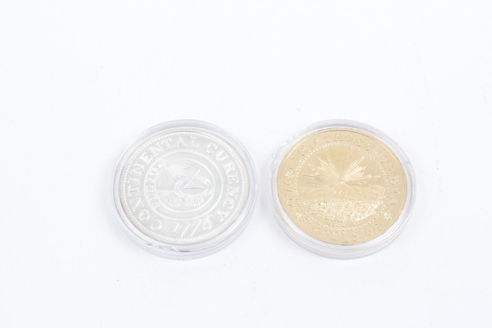 "1776 Continental Currency" and "1787 Brasher Douboon" .999 Silver Medals
