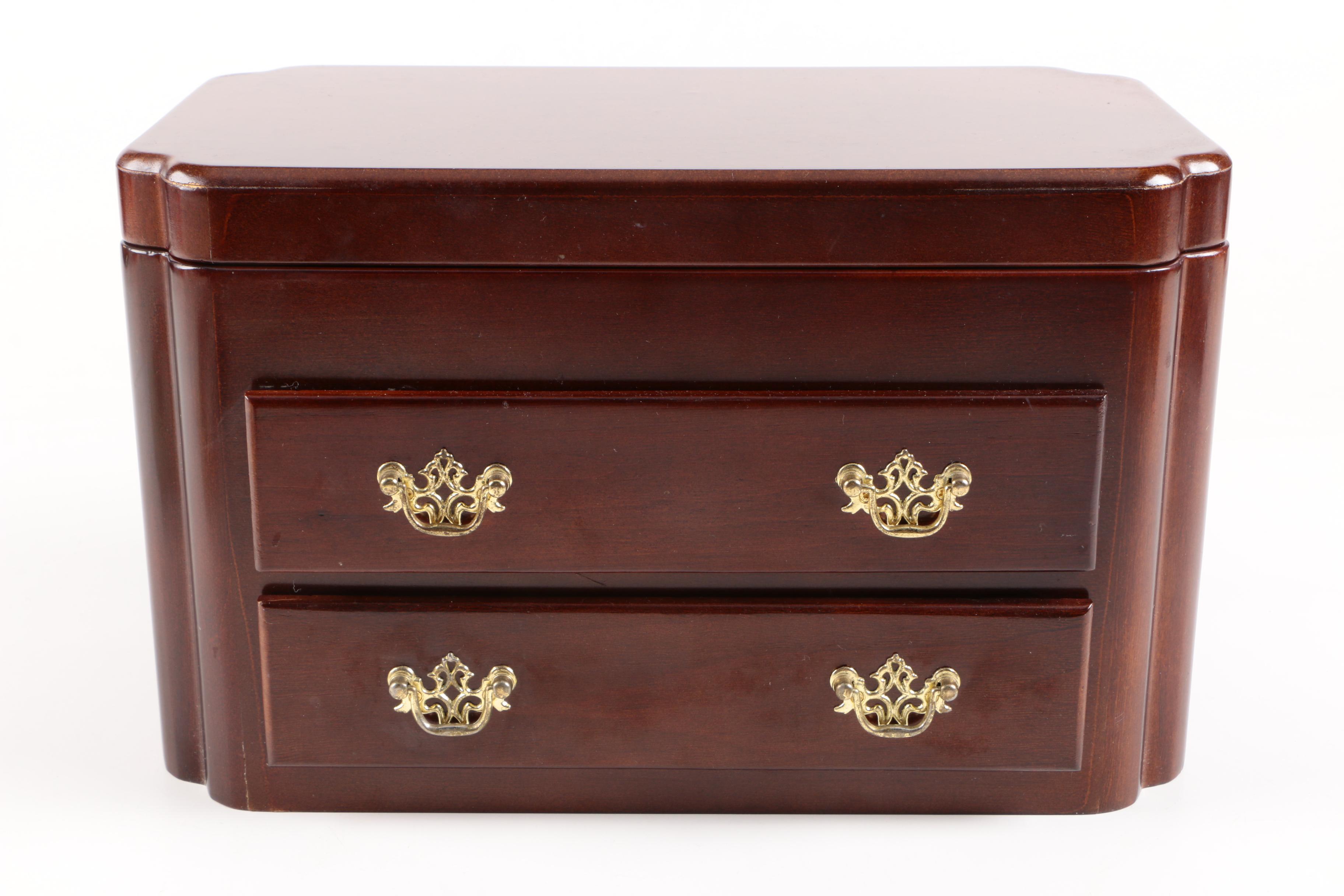 Wooden Jewelry Box and a Collection of Women's Gloves