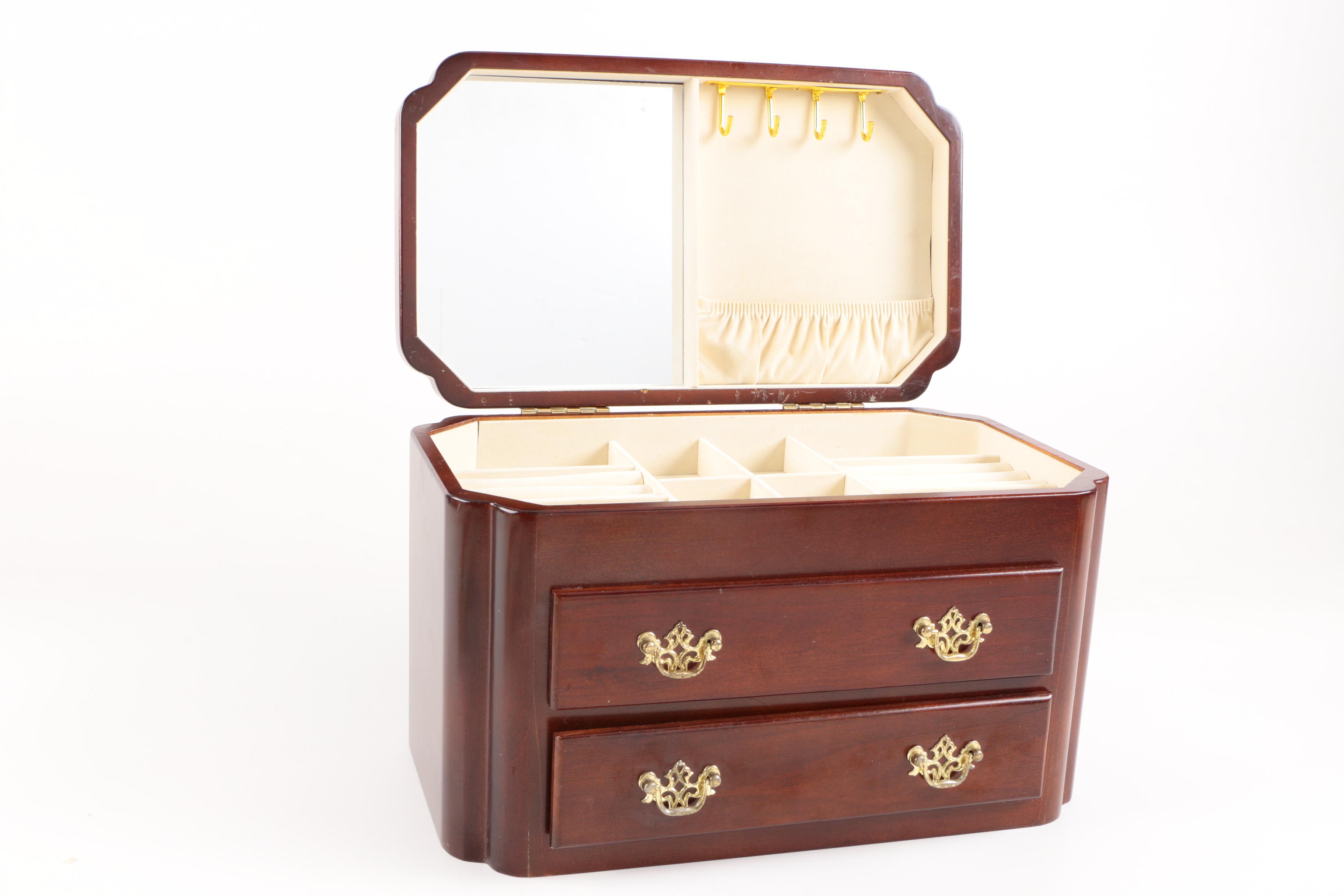 Wooden Jewelry Box and a Collection of Women's Gloves