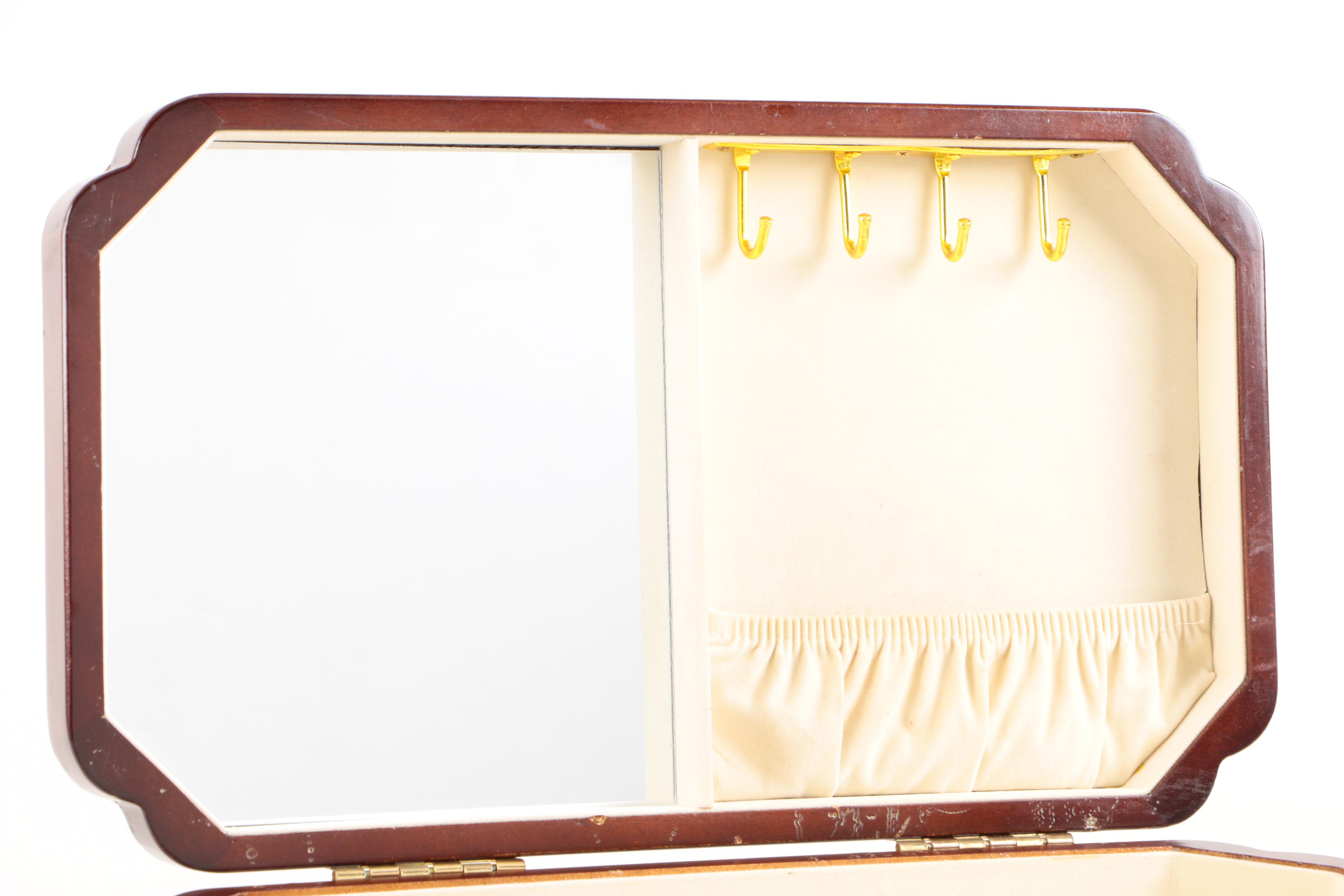 Wooden Jewelry Box and a Collection of Women's Gloves