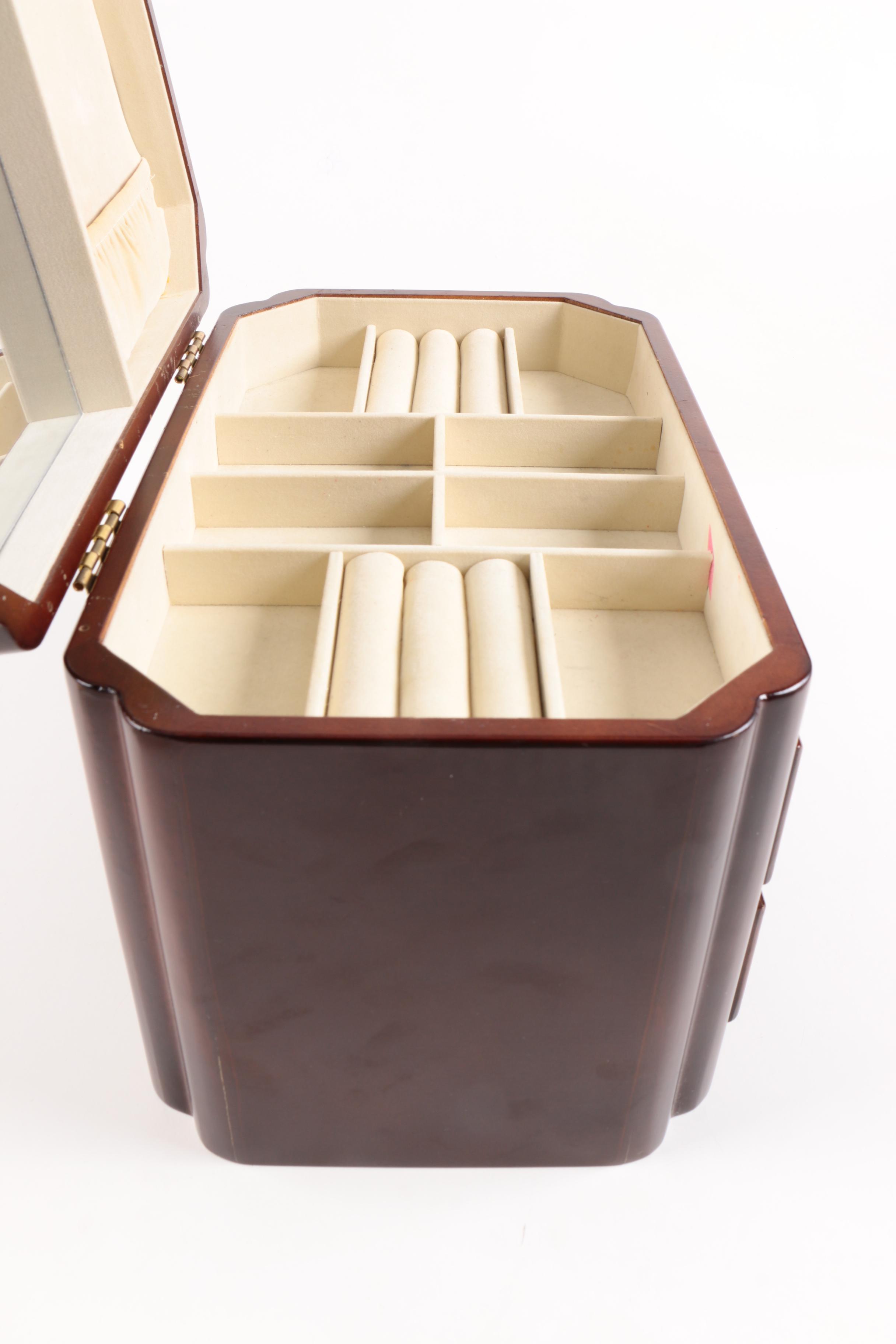 Wooden Jewelry Box and a Collection of Women's Gloves