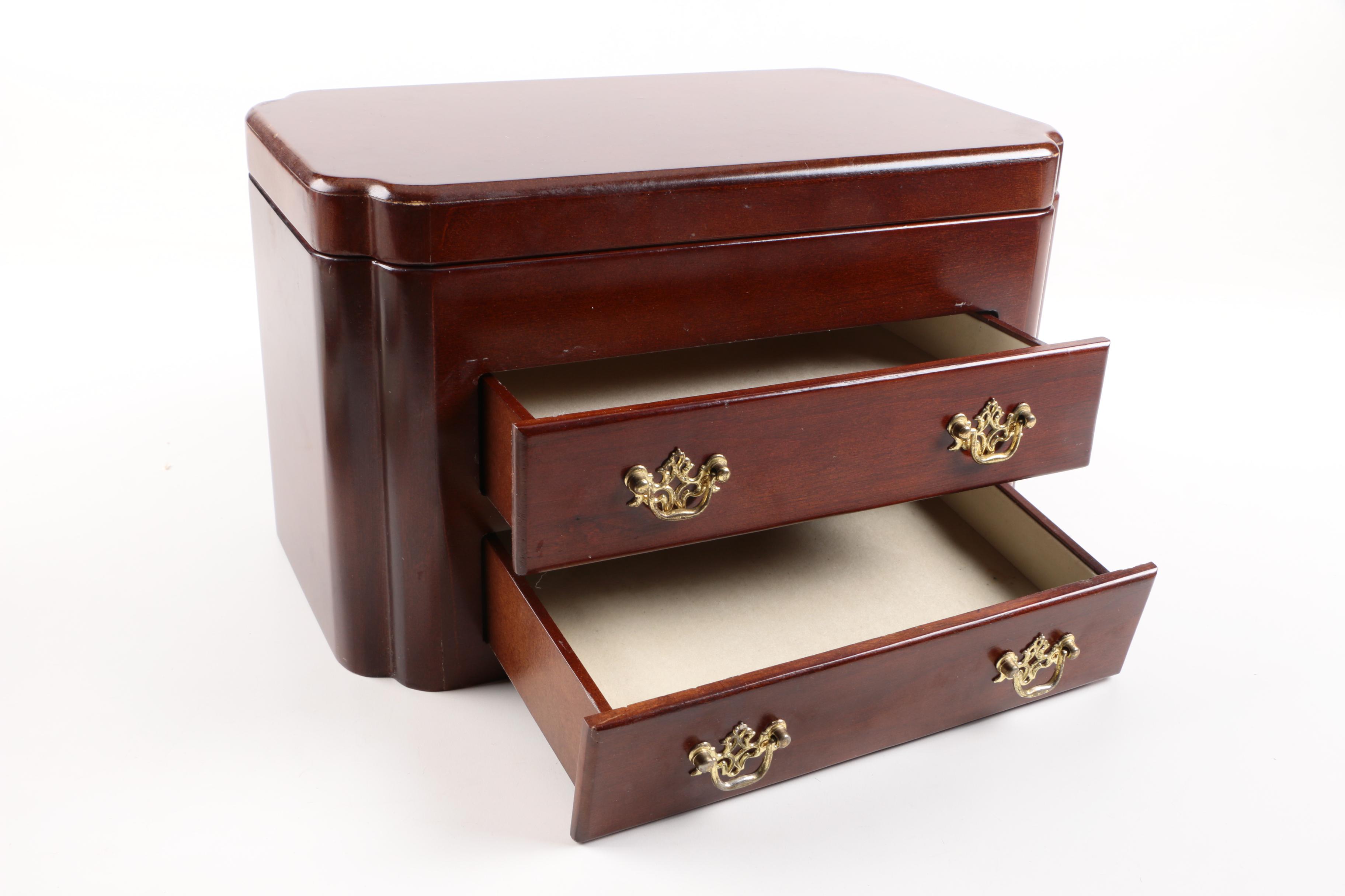 Wooden Jewelry Box and a Collection of Women's Gloves