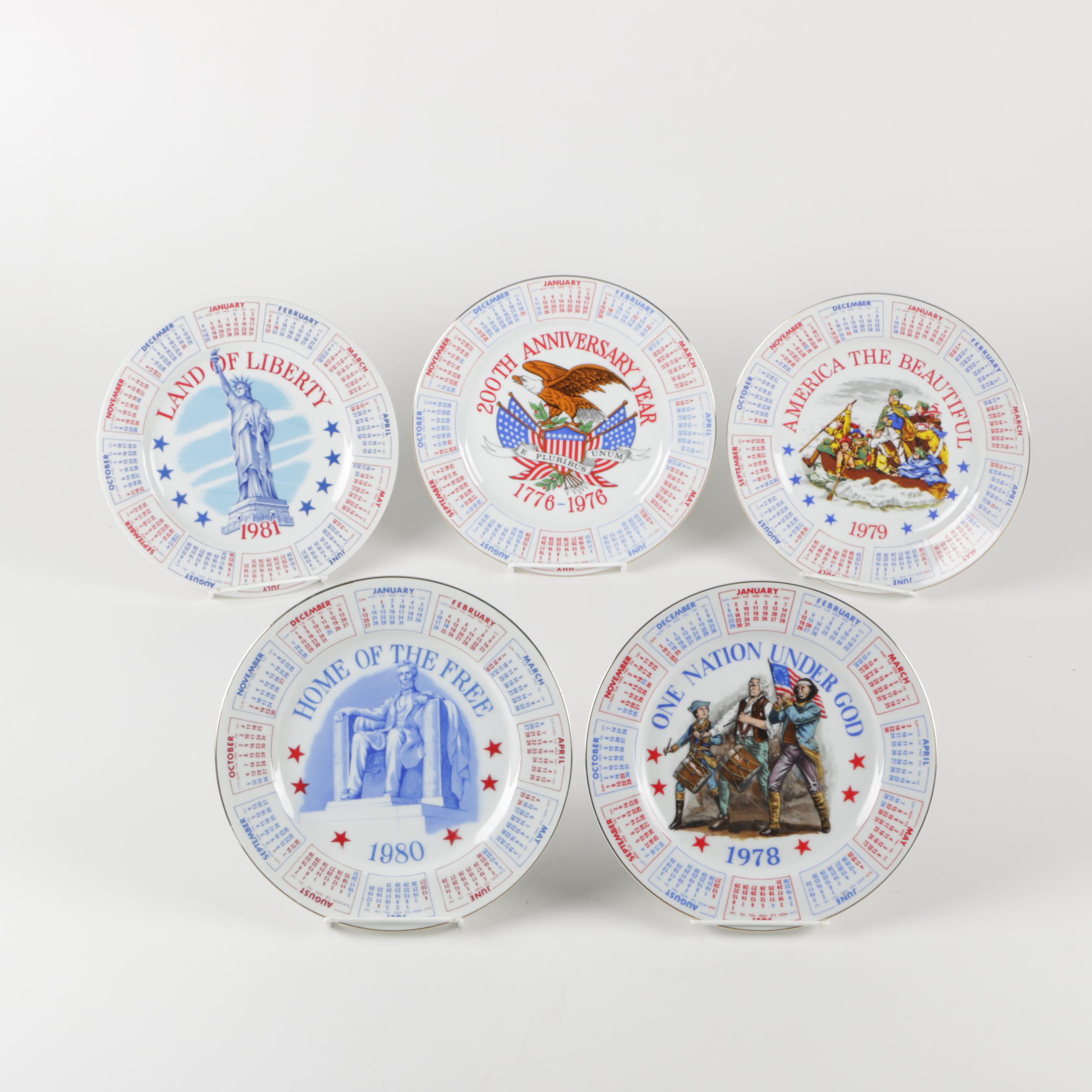 Five Spencer Gifts Patriotic Vintage Calendar Plates