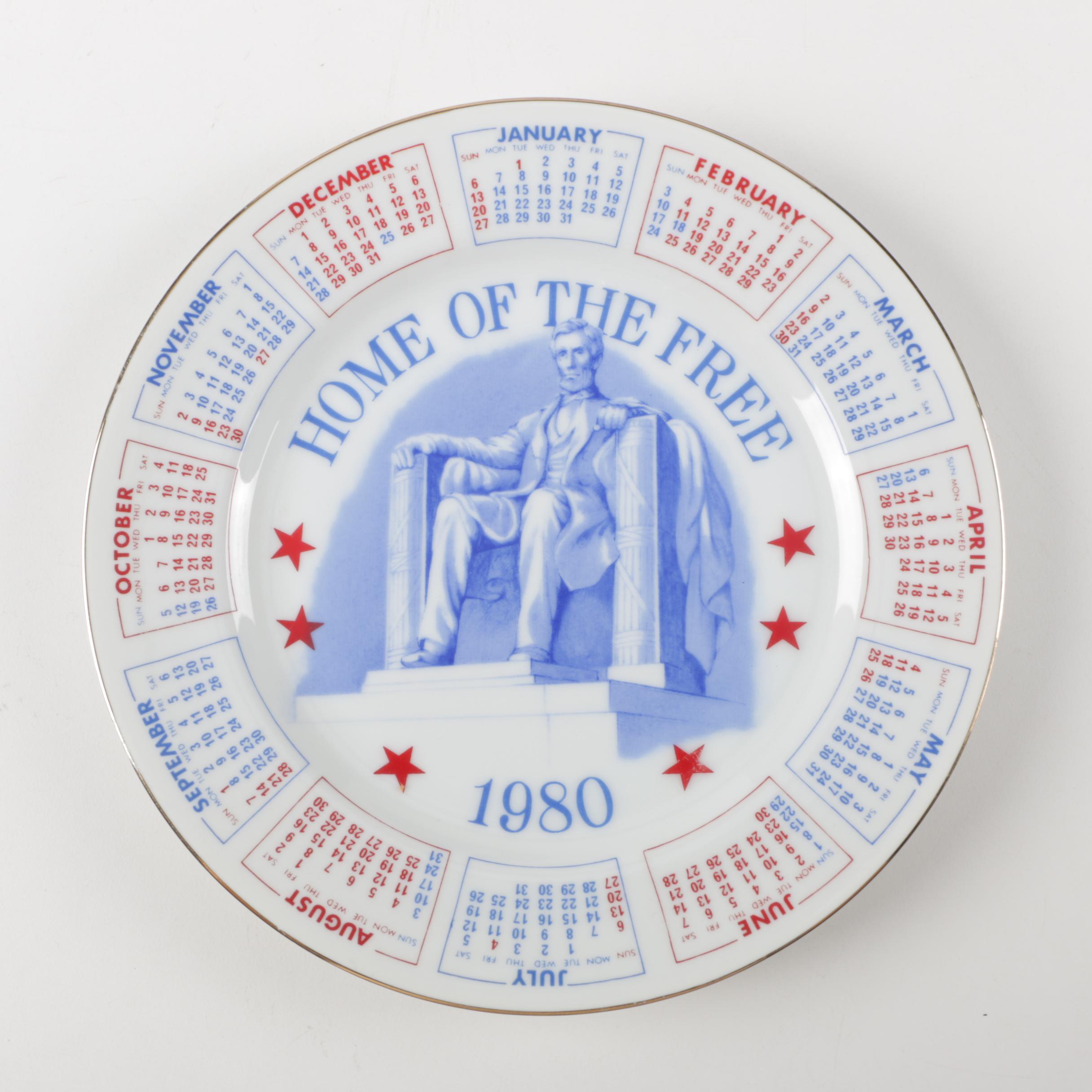 Five Spencer Gifts Patriotic Vintage Calendar Plates