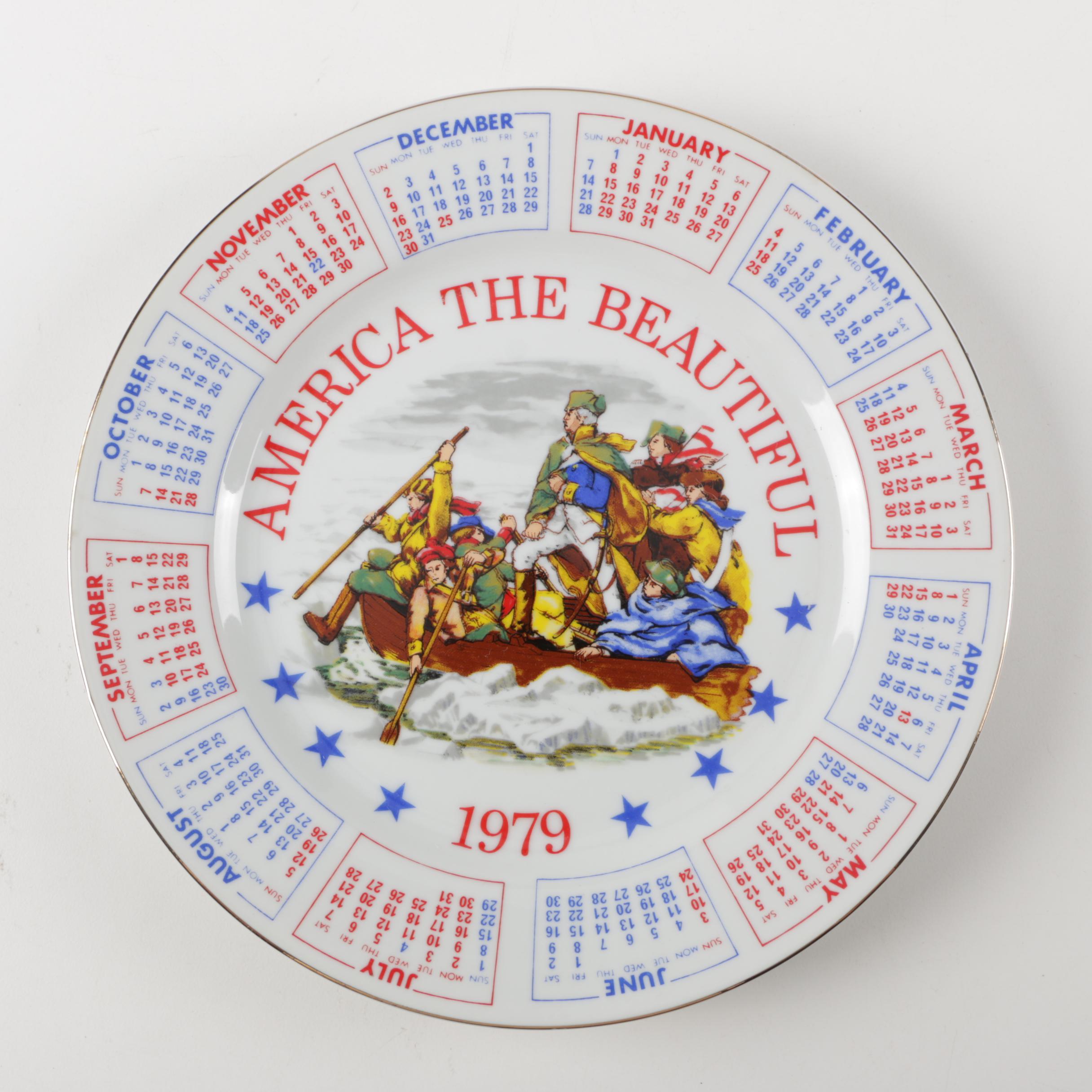 Five Spencer Gifts Patriotic Vintage Calendar Plates