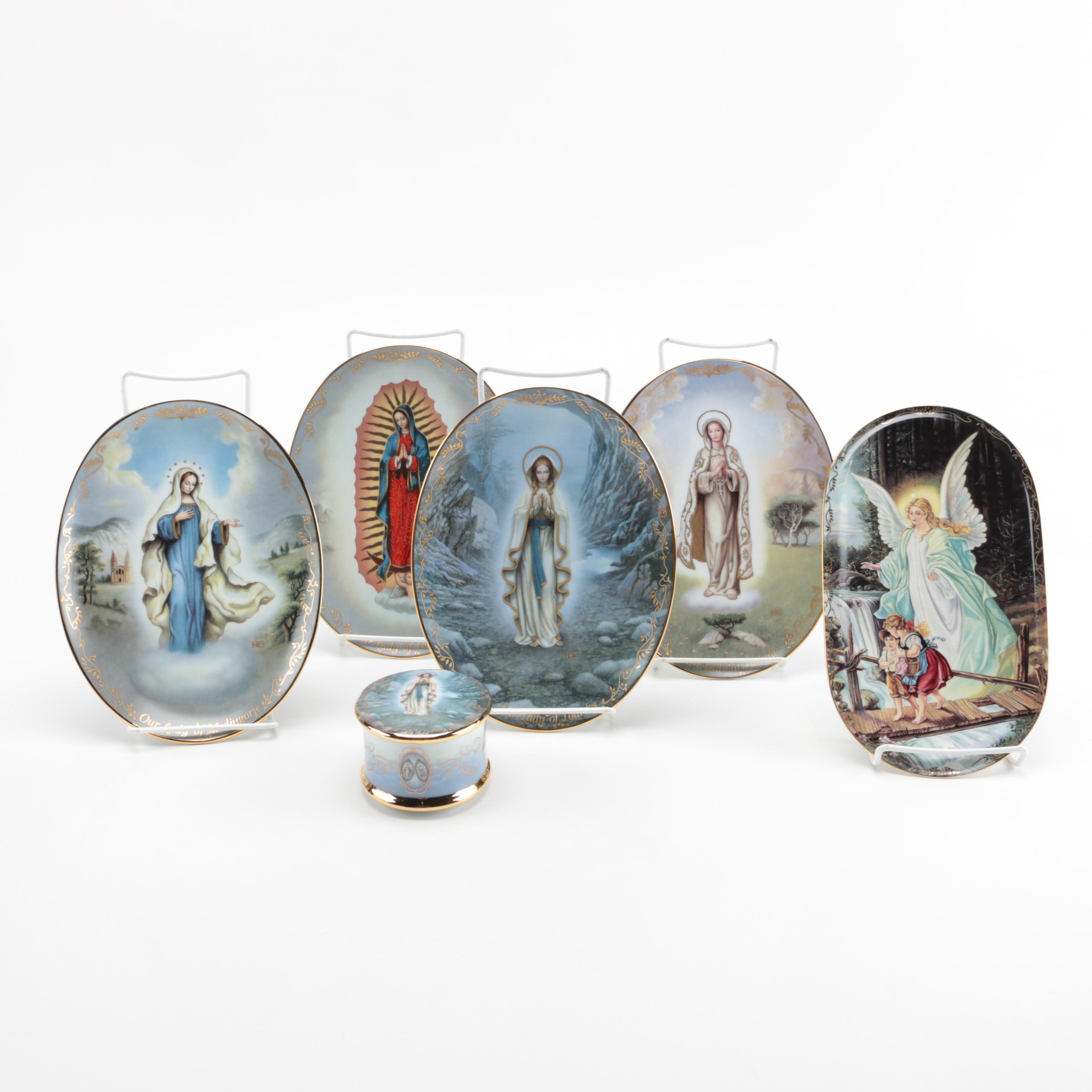Collection of Christian Decorative Plates and Music Box