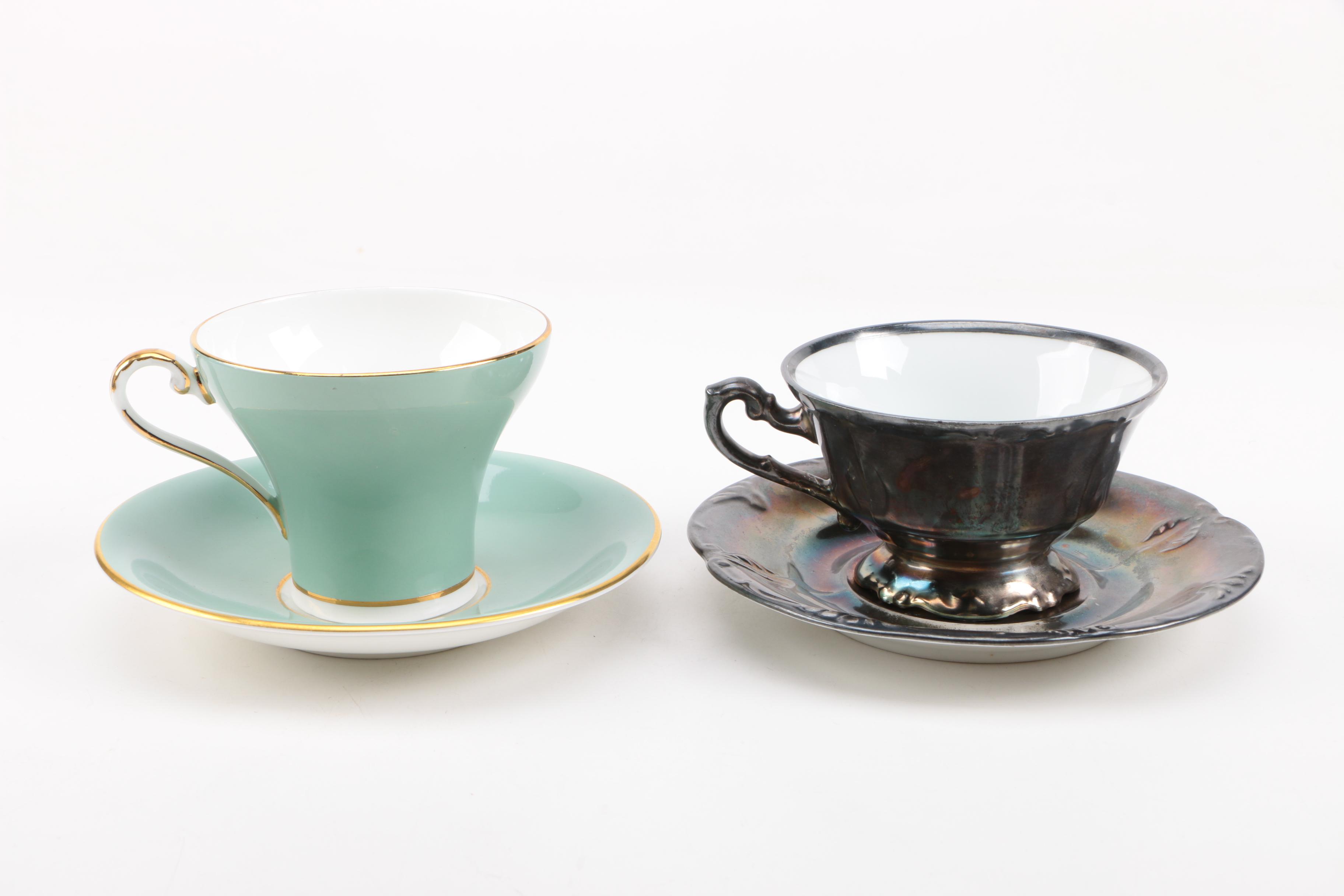 Porcelain Teacups with Saucers Featuring Aynsley