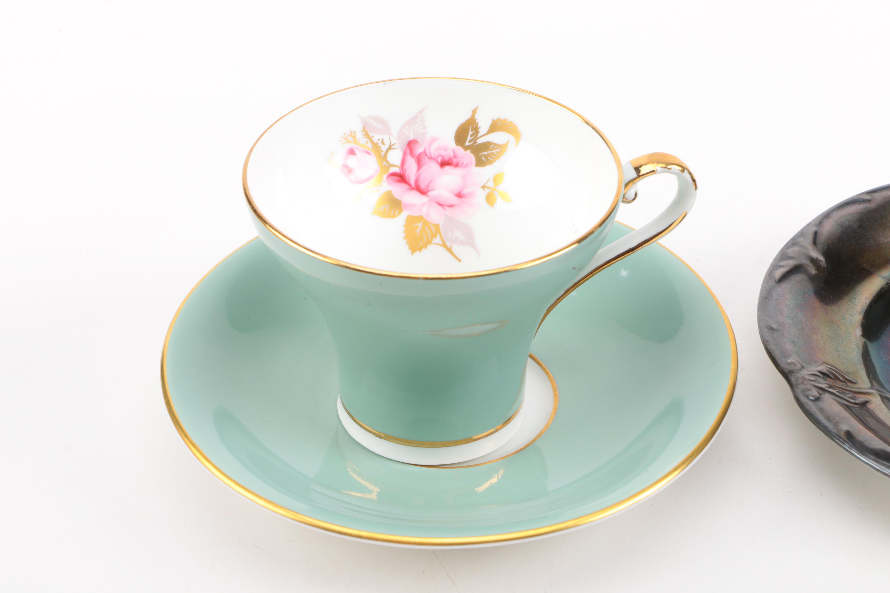 Porcelain Teacups with Saucers Featuring Aynsley