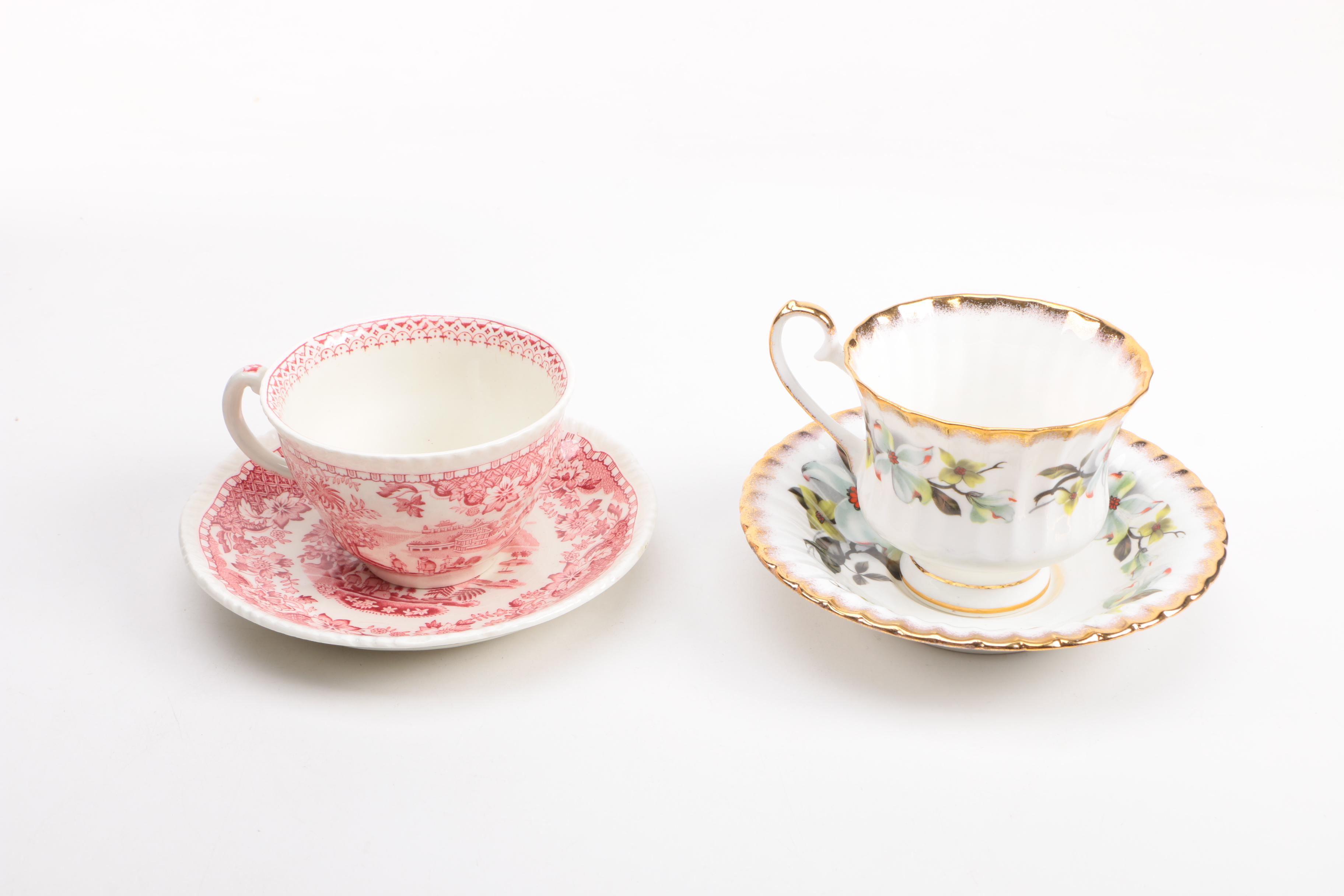 Porcelain Teacups with Saucers Featuring Aynsley