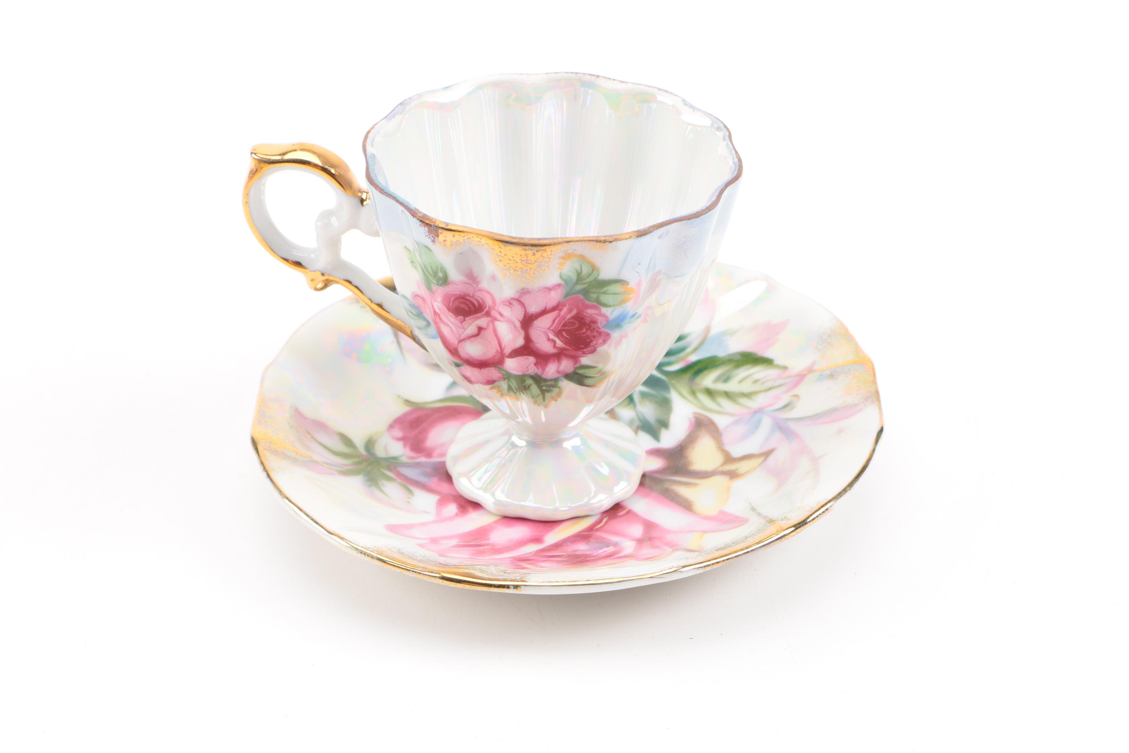 Porcelain Teacups with Saucers Featuring Aynsley