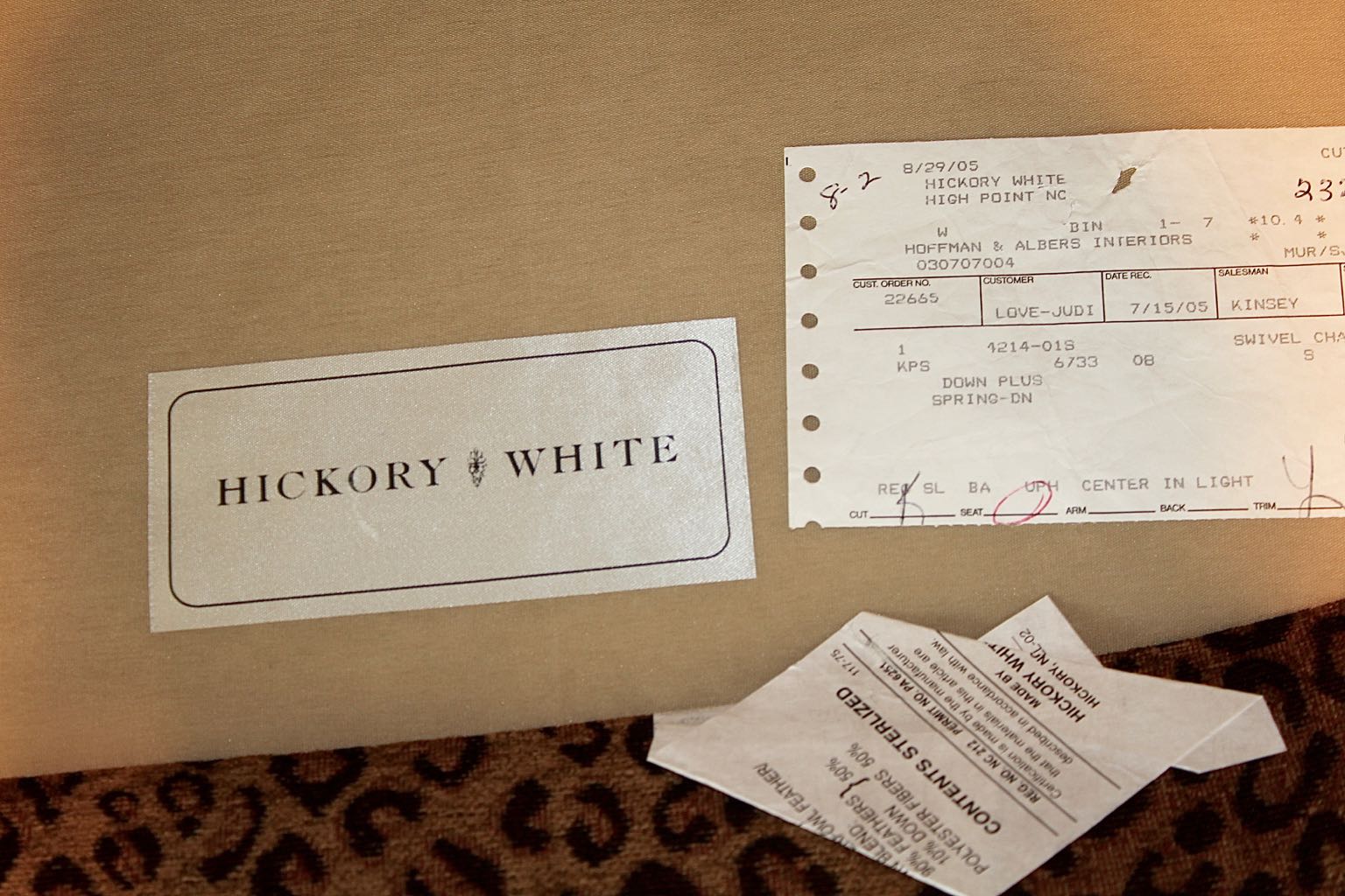 Hickory White Leopard Print Swivel Chair + Ottoman