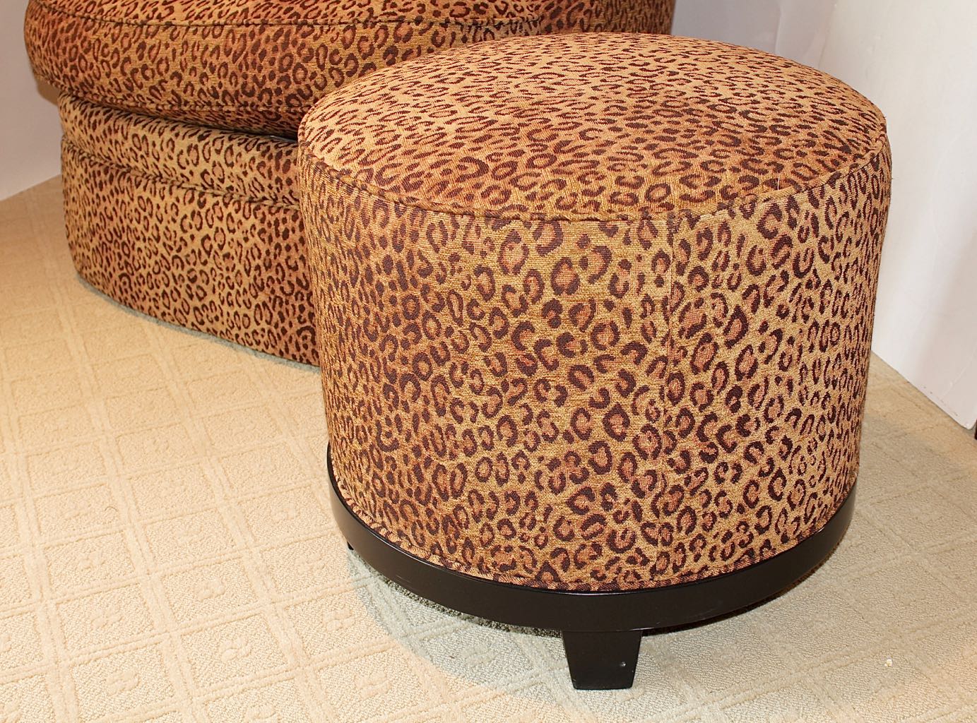 Hickory White Leopard Print Swivel Chair + Ottoman