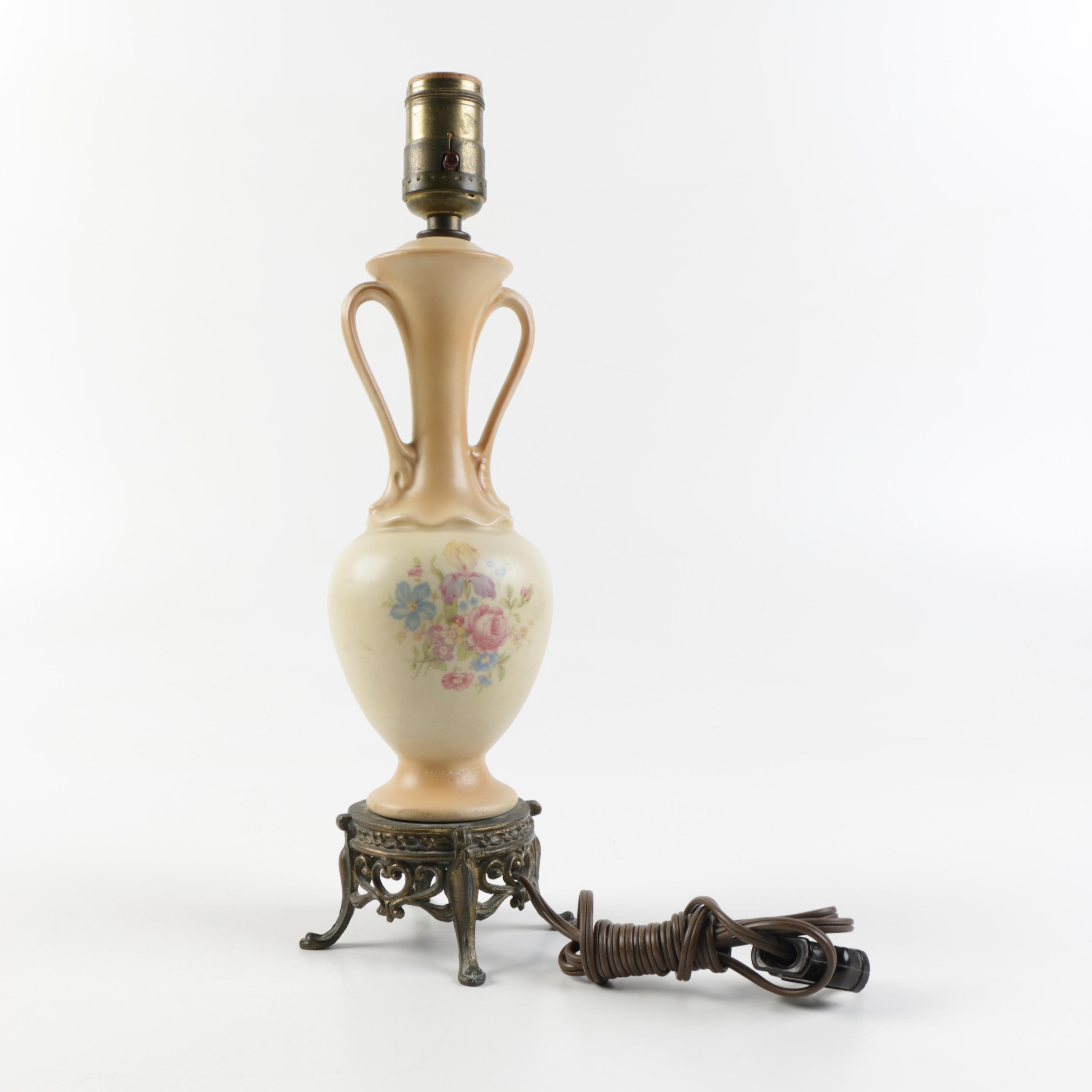 Vintage Ceramic and Metal Floral Table Lamp