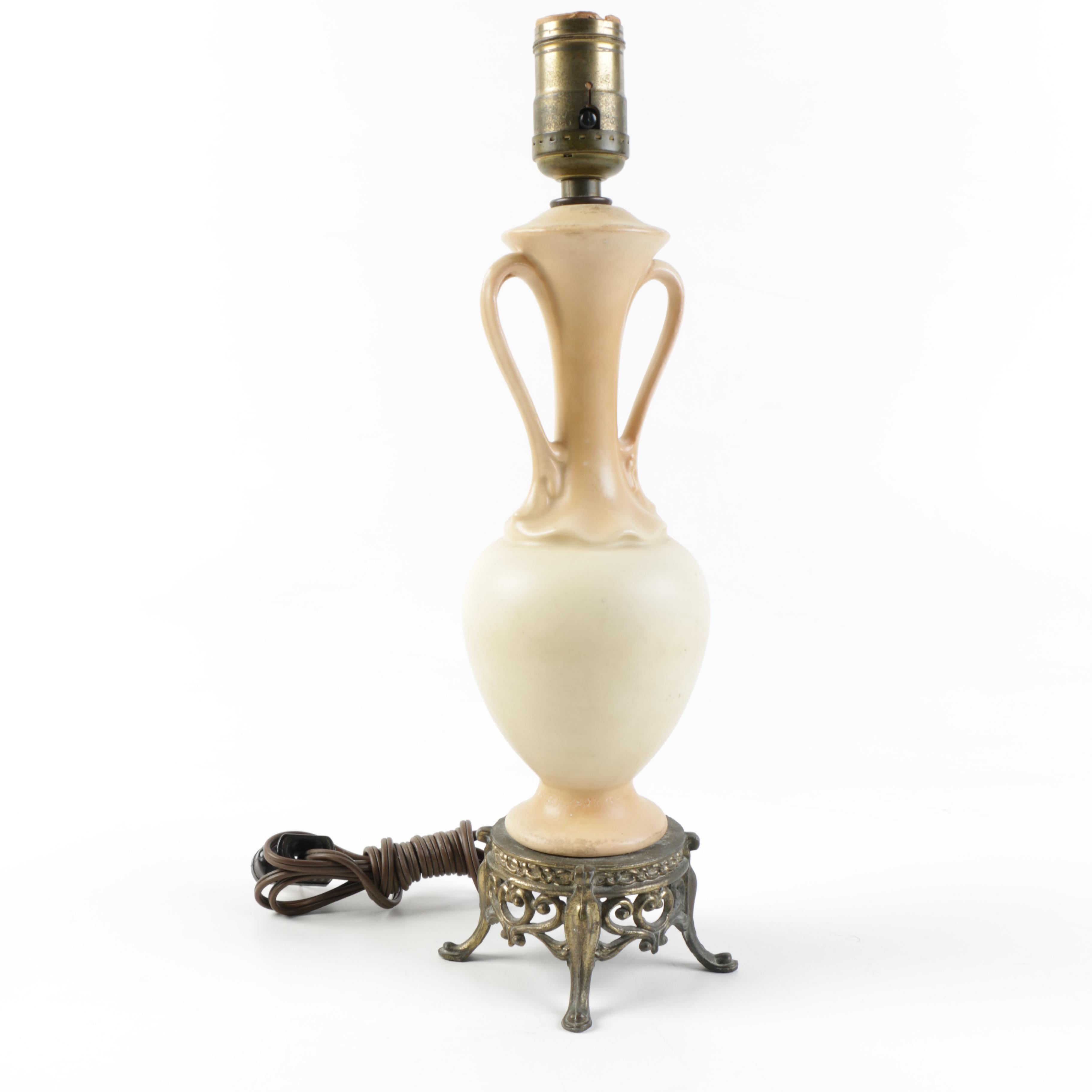 Vintage Ceramic and Metal Floral Table Lamp