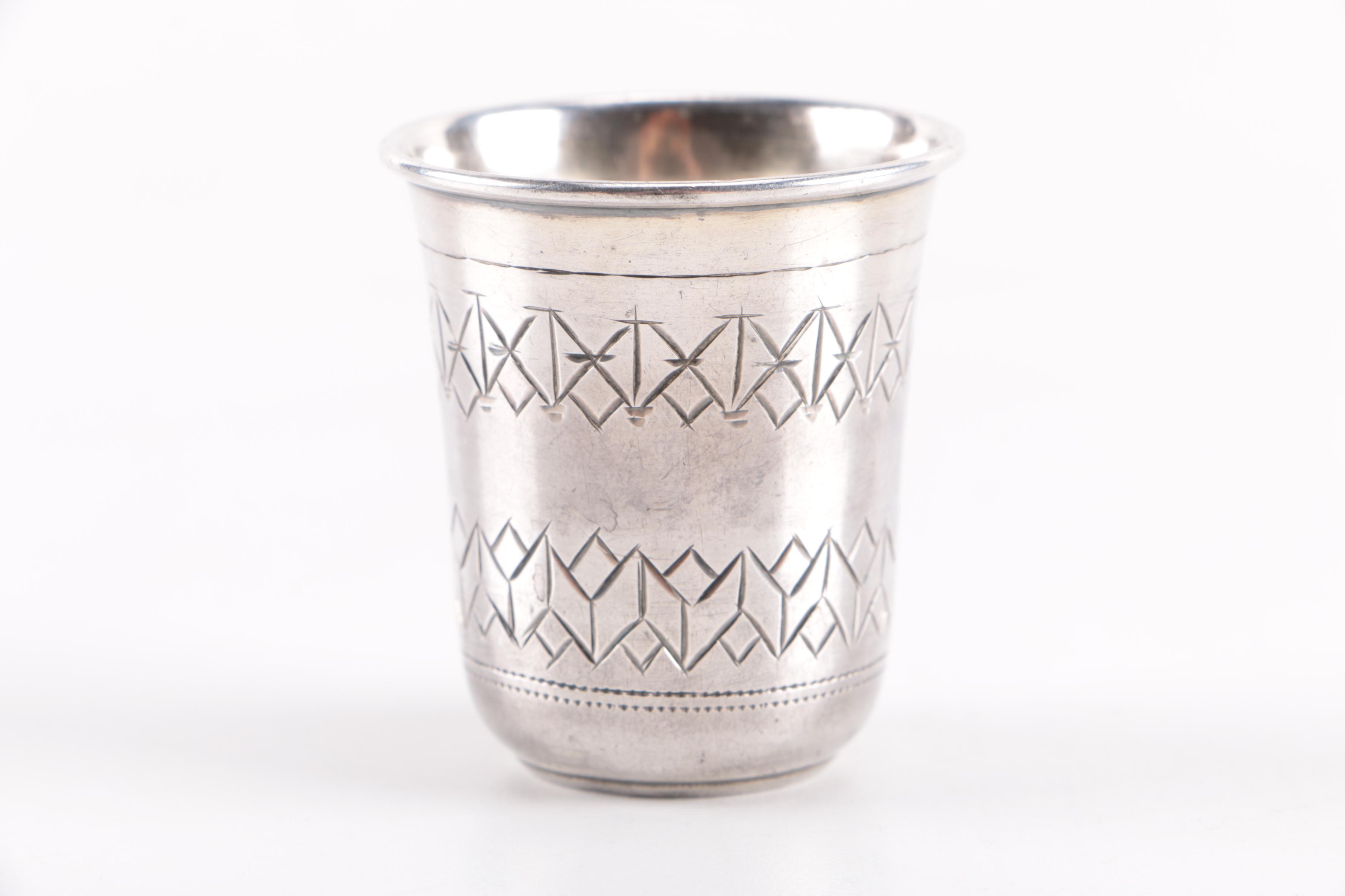 Pair of Antique Monogrammed Russian 875 Silver Vodka Cups