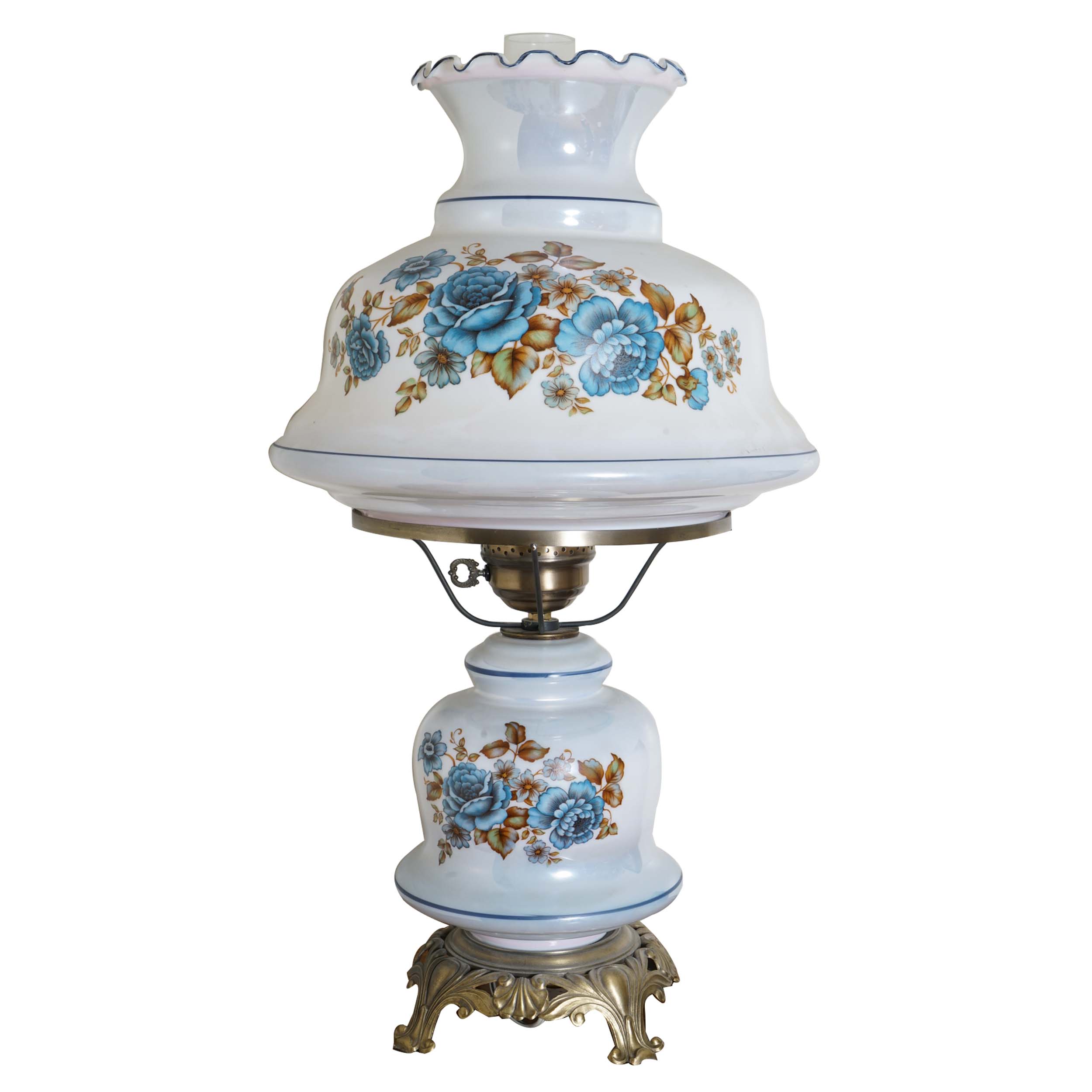 Blue Floral Glass Hurricane Table Lamp