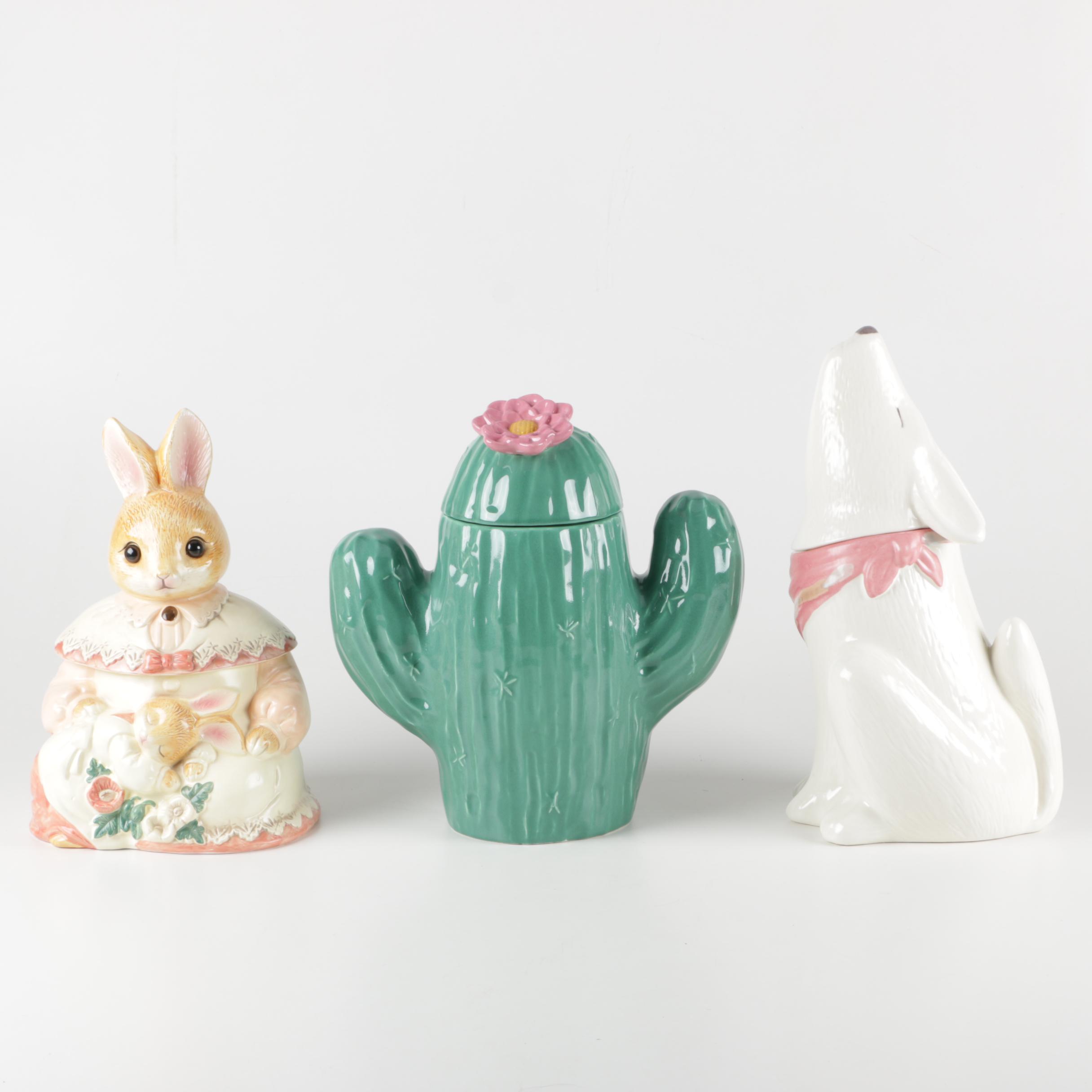 Grouping of Coyote, Cactus and Rabbit Ceramic Cookie Jars