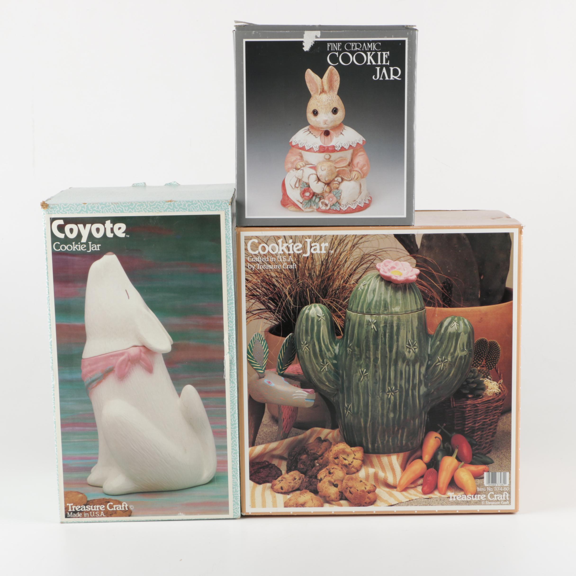 Grouping of Coyote, Cactus and Rabbit Ceramic Cookie Jars